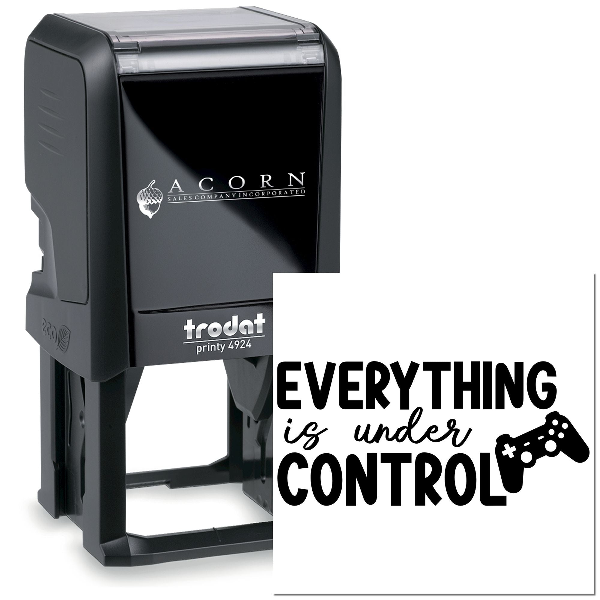 Custom Trodat Printy 4924 self-inking rubber stamp with Everything is under control gamer controller design