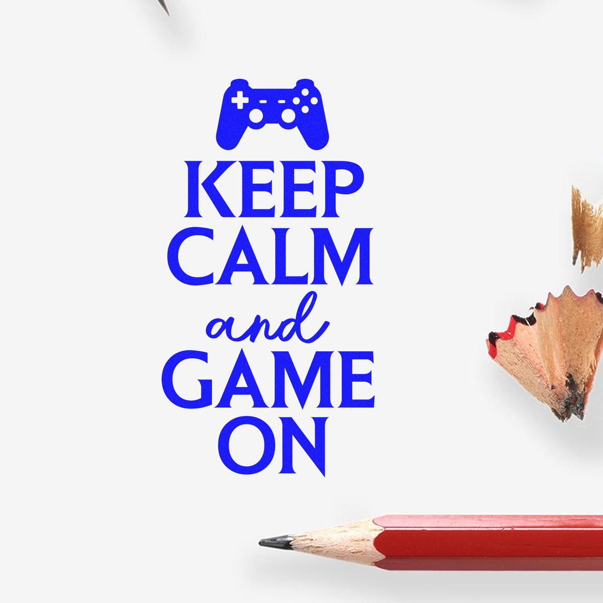 Keep Calm and Game On rubber stamp design with controller icon, ideal for gamer-themed custom stamping and crafts.