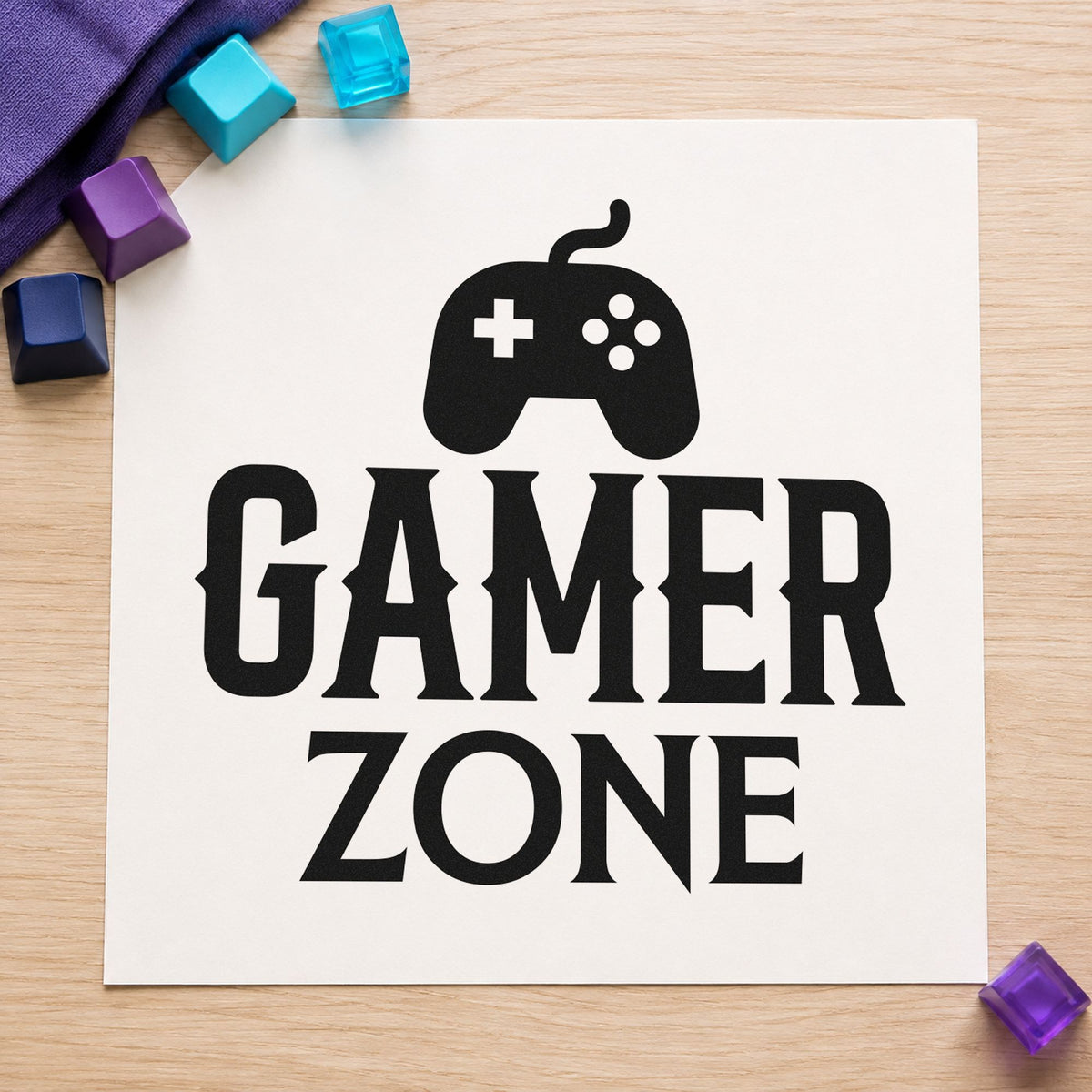 Gamer Zone Wired Controller rubber stamp printed in black ink, ready for wired controller cards and similar paper crafts.