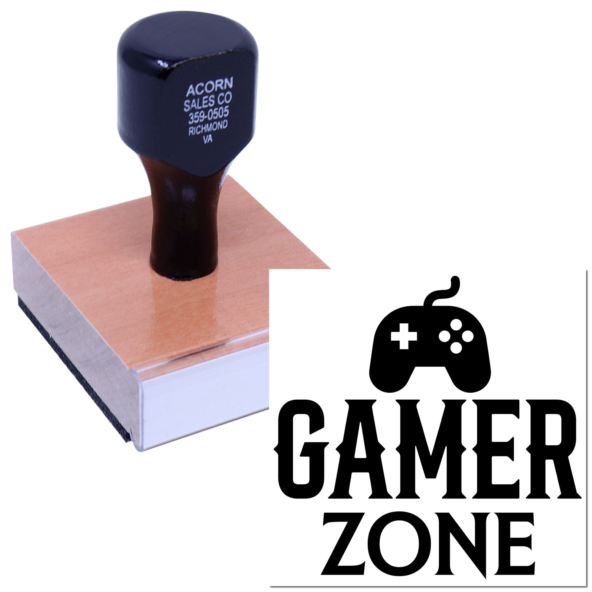 Custom Gamer Zone rubber stamp with game controller logo for personalized branding and packaging