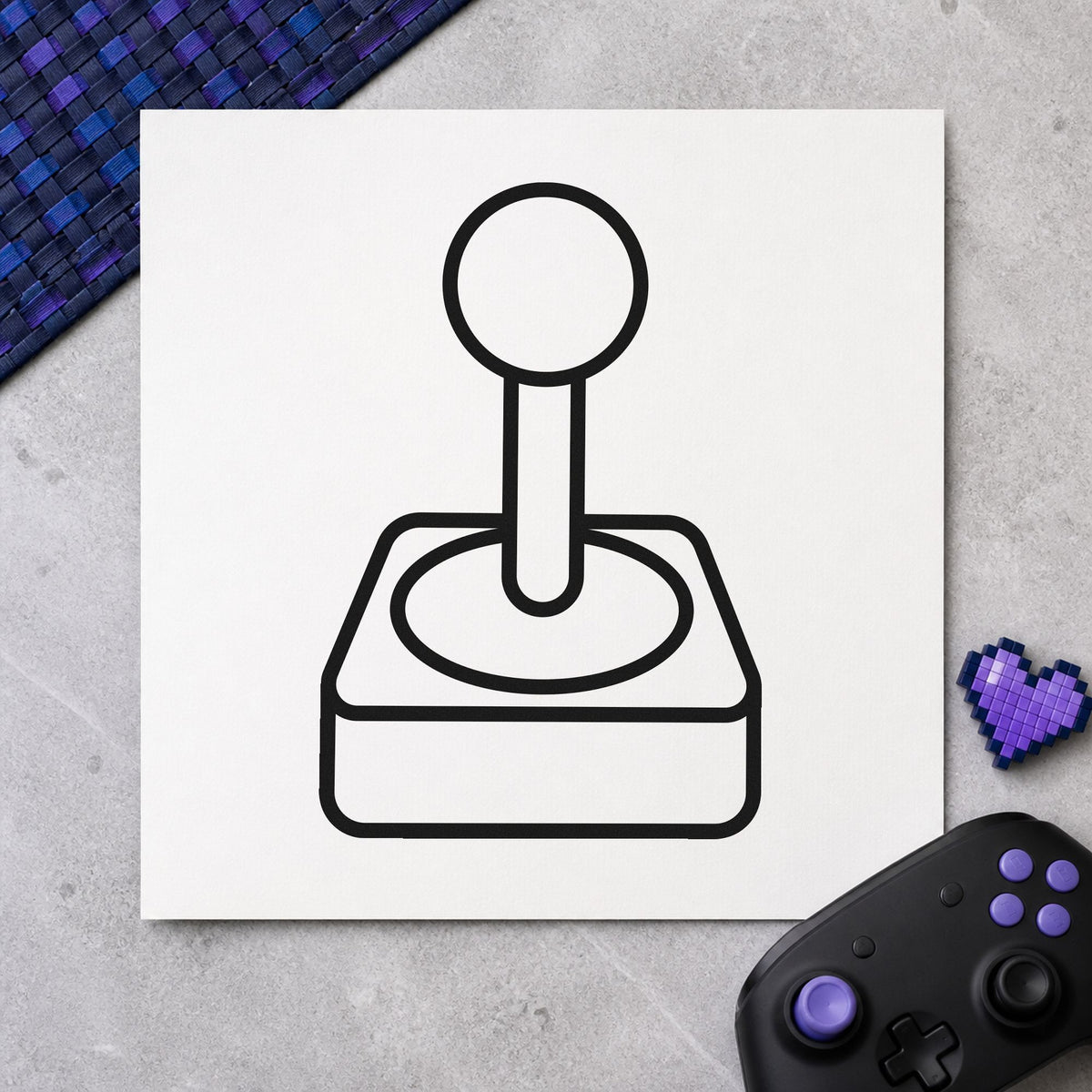 Retro Joystick Outline Graphic craft stamp in black ink on cardstock, an easy option for cabinet album page.