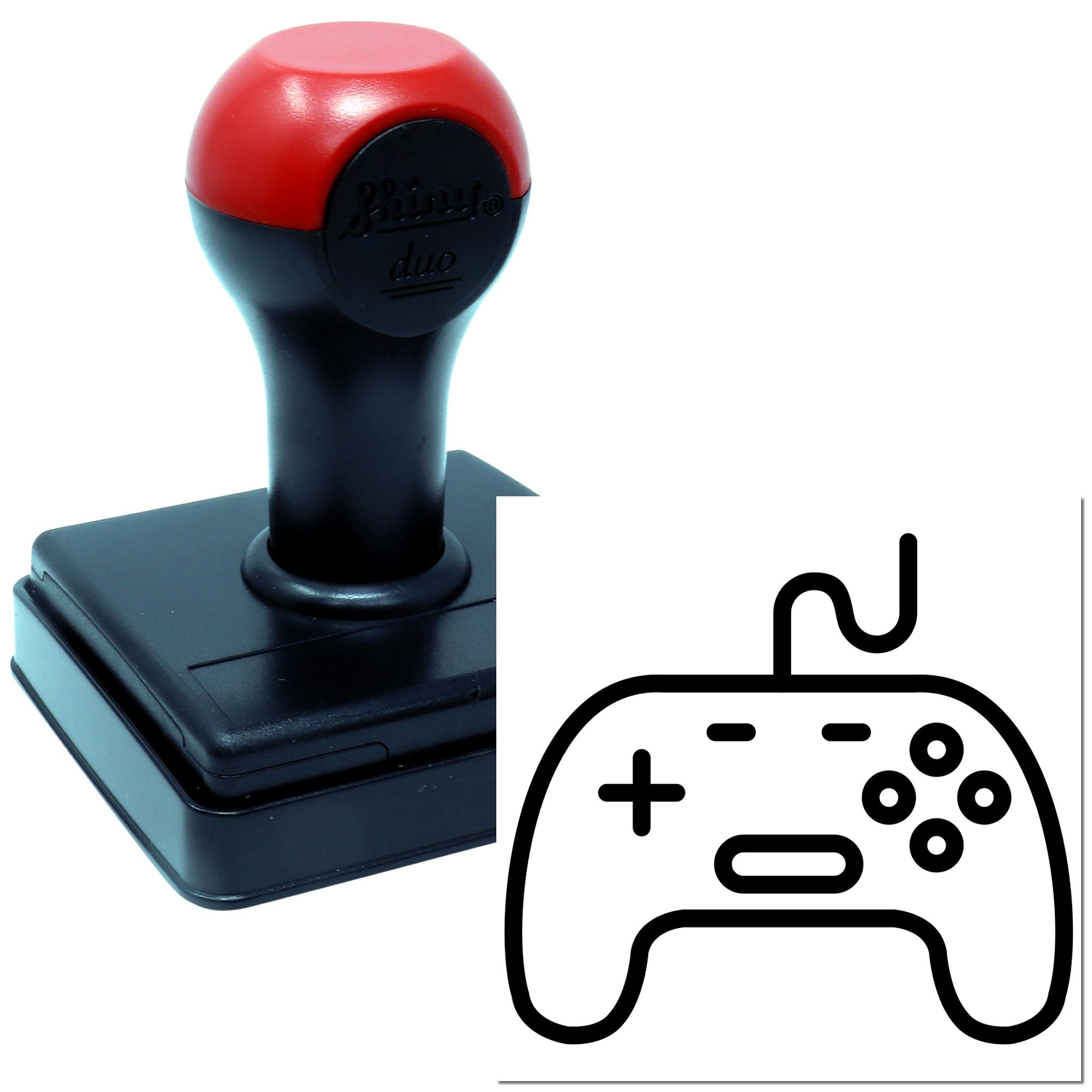 Custom self-inking rubber stamp with game controller icon for gaming-themed branding