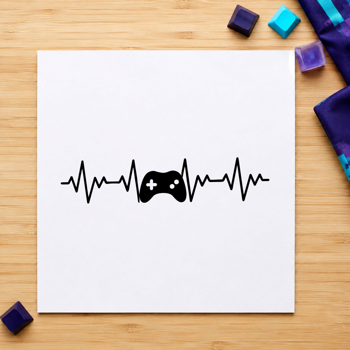 Game Controller Heartbeat Line craft stamp in black ink on cardstock, an easy option for café year album page.