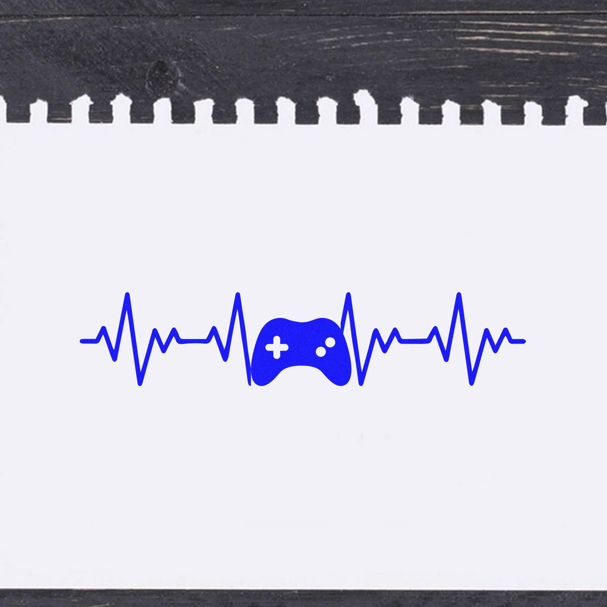 Gaming heartbeat rubber stamp design with controller icon, ideal for gamer-themed custom stamps and craft projects.