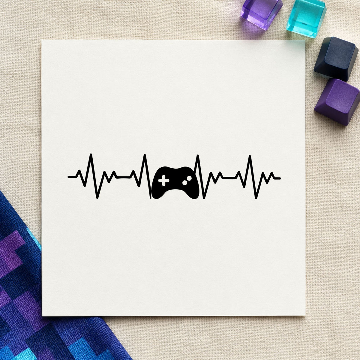 Game Controller Heartbeat Line rubber stamp printed in black ink, ready for heartbeat line cards and similar paper crafts.