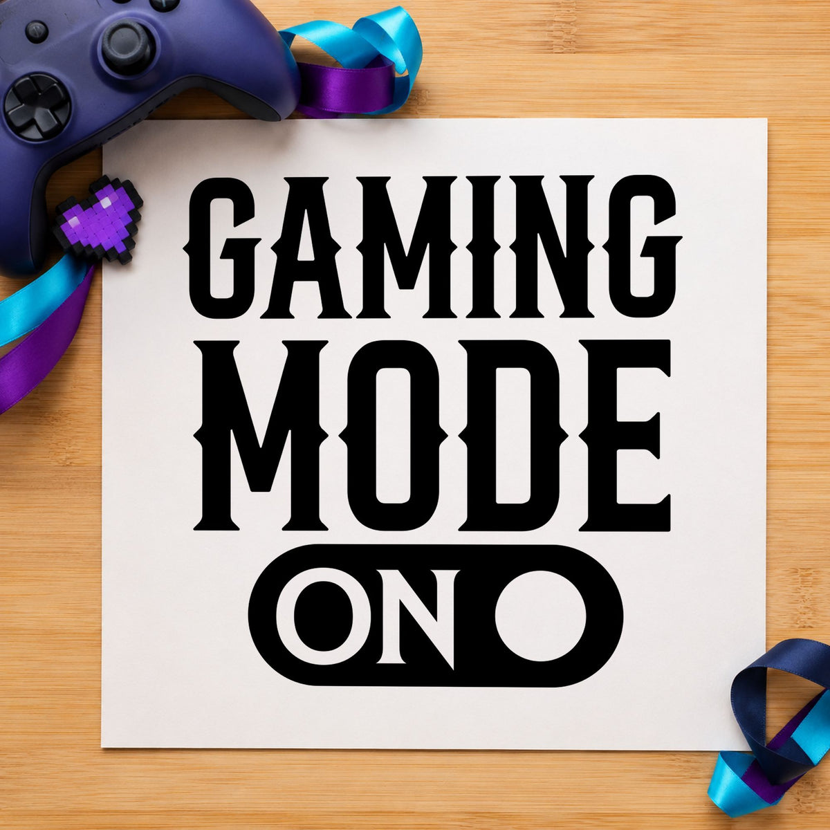 Gaming Mode On Switch rubber stamp printed in black ink, ready for change over sheet and similar paper crafts.