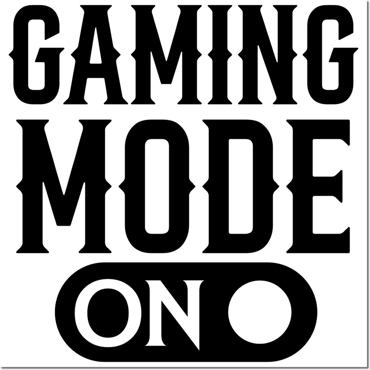 Gaming Mode On rubber stamp design with bold retro lettering for gamer gear, packaging, and custom stamp impressions.