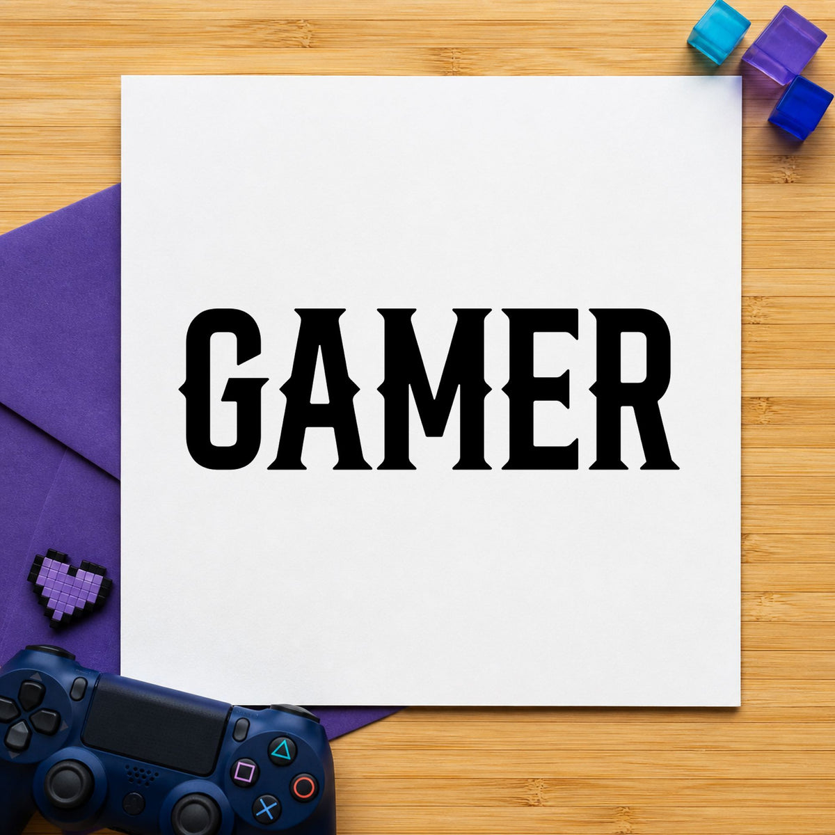 Gamer Bold Slab Lettering rubber stamp printed in black ink, ready for print run sheet and similar paper crafts.