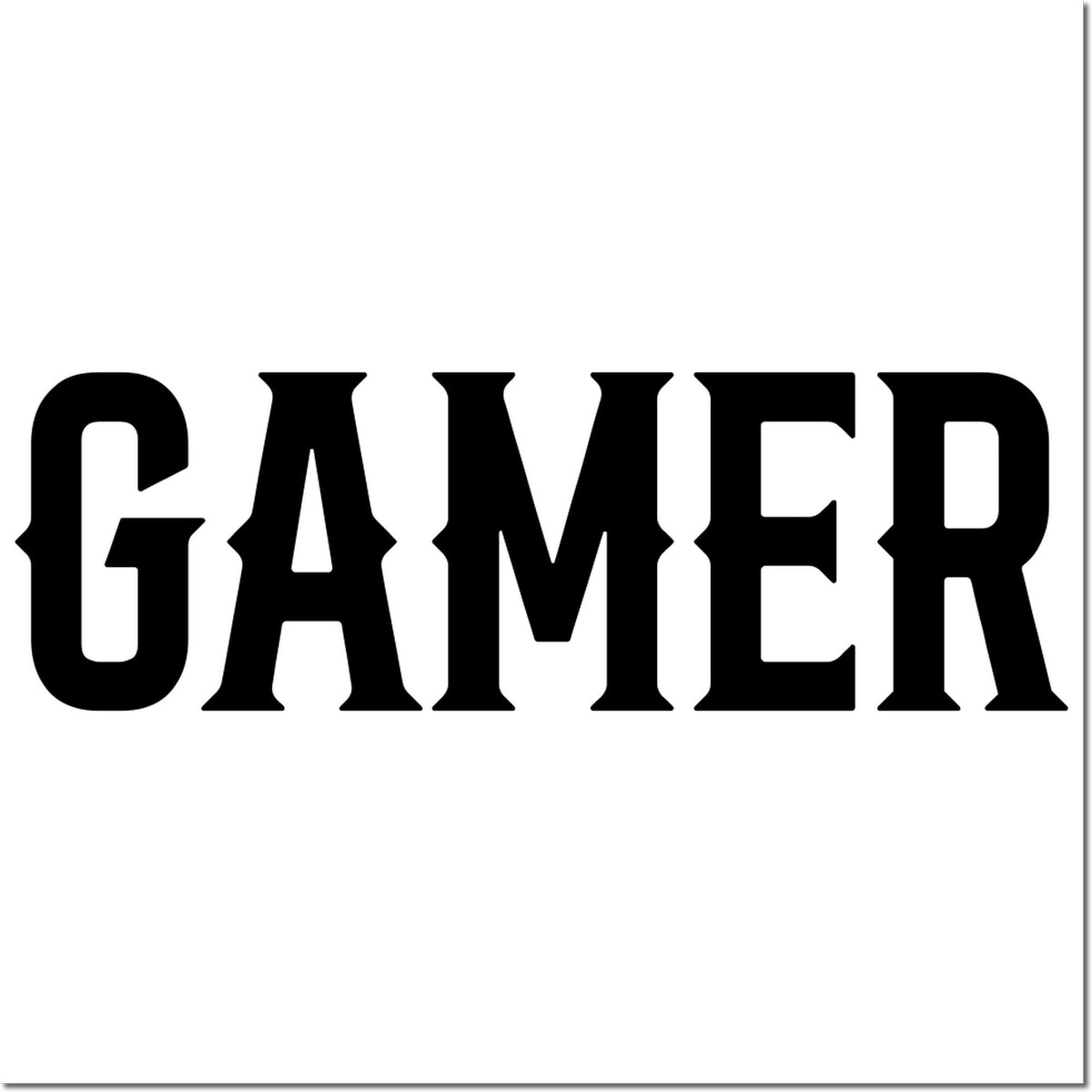 GAMER rubber stamp design in bold black western lettering for custom gaming-themed stamping.