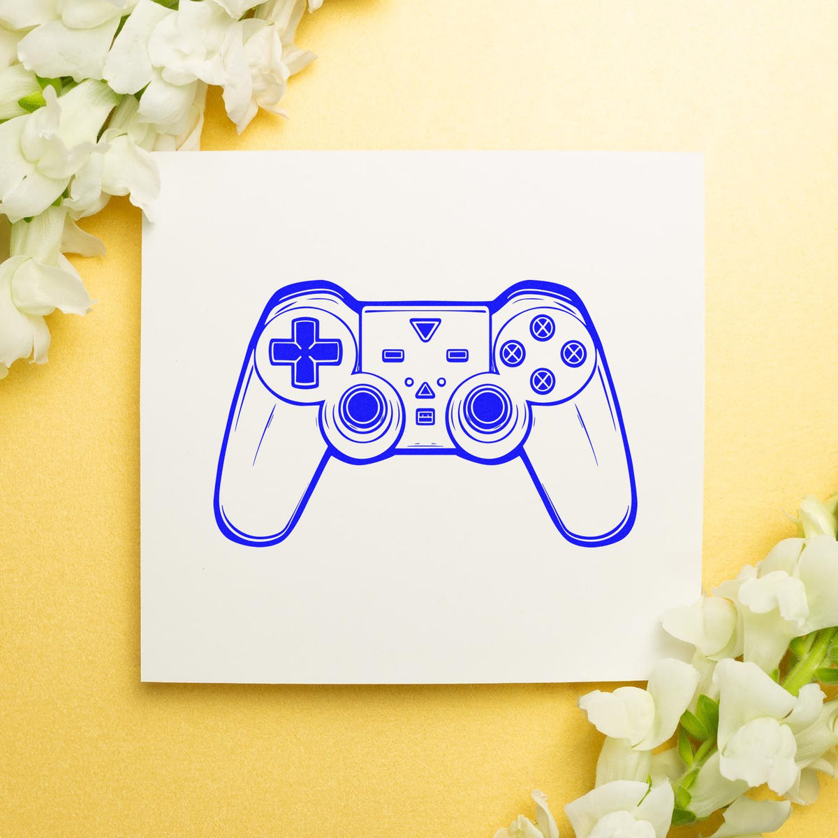 Video game controller rubber stamp design for gamer-themed crafts, cards, and DIY projects.