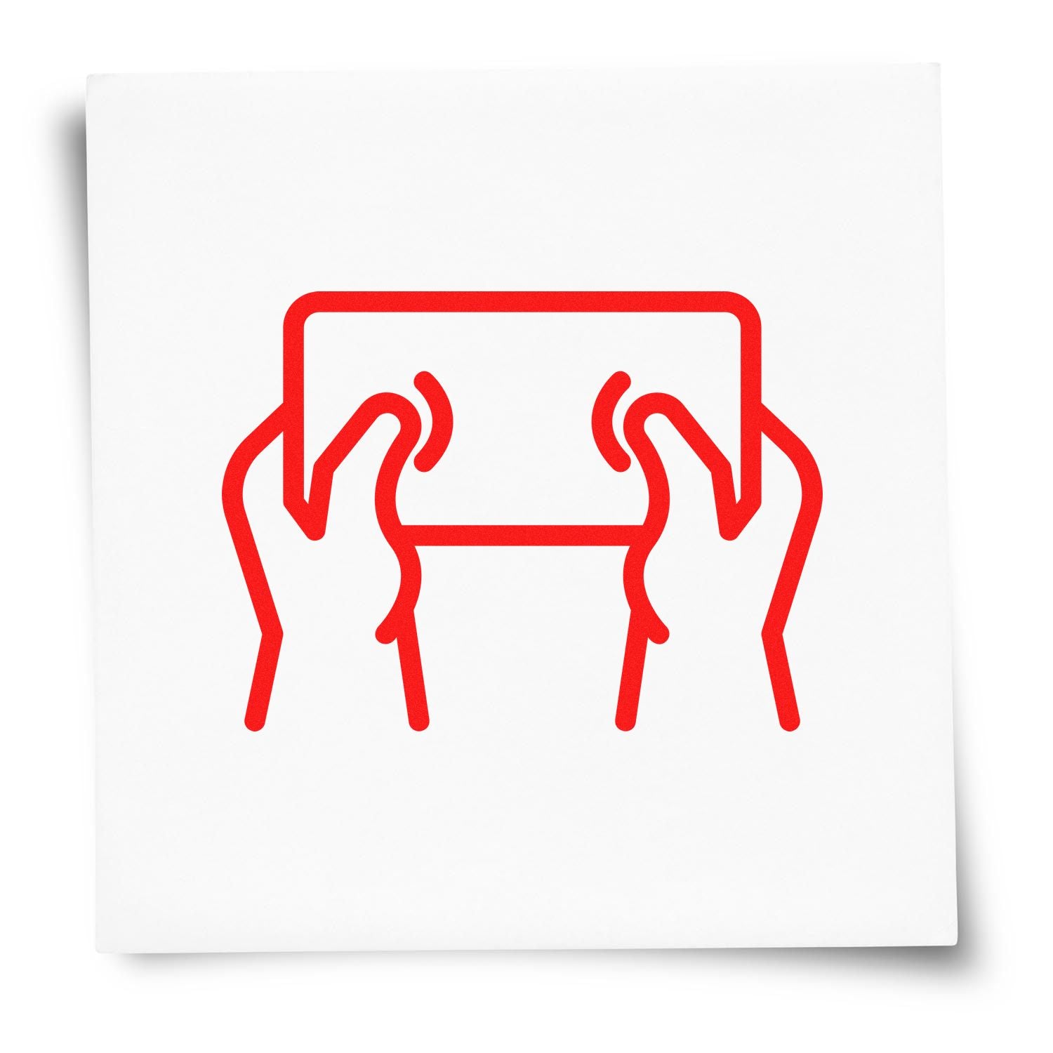 Rubber stamp icon of hands holding a blank card, ideal for custom approval and business branding.
