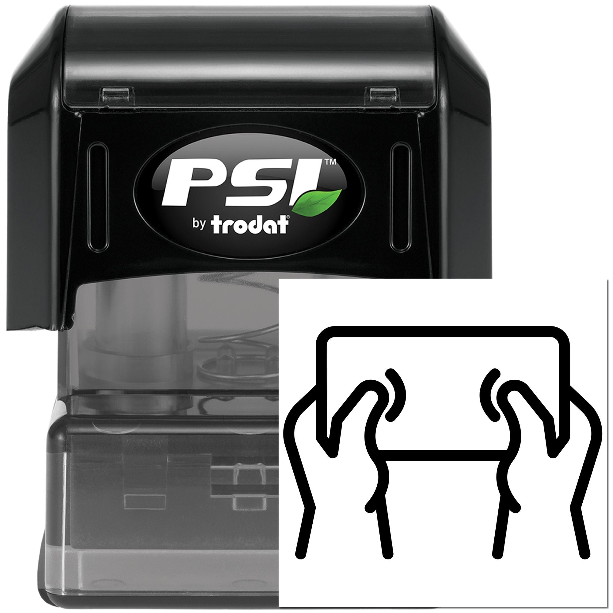 PSI by Trodat self-inking rubber stamp with ergonomic grip design for custom business and office stamping.