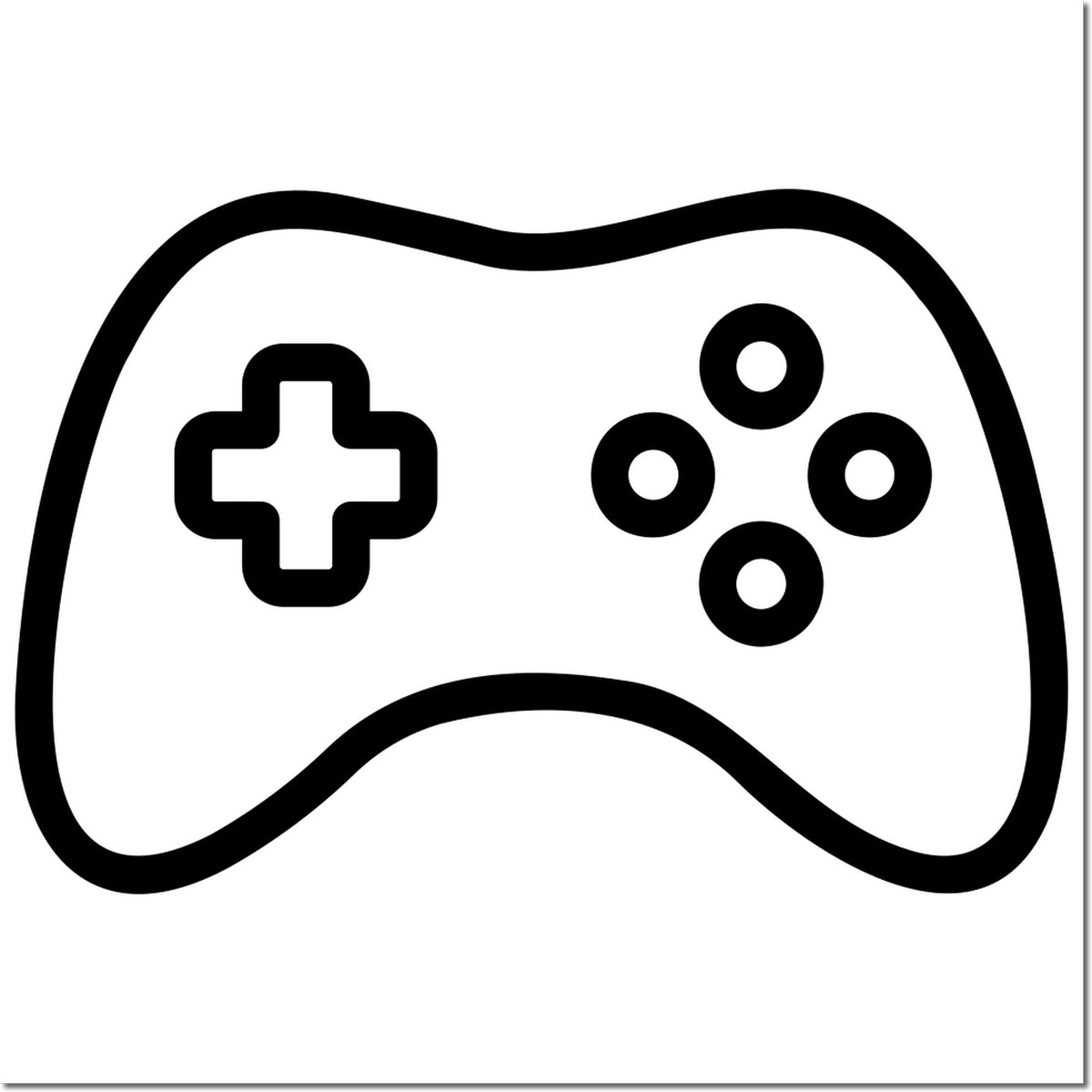 Video game controller rubber stamp icon with D-pad and buttons, perfect for gaming-themed crafts and promotions.