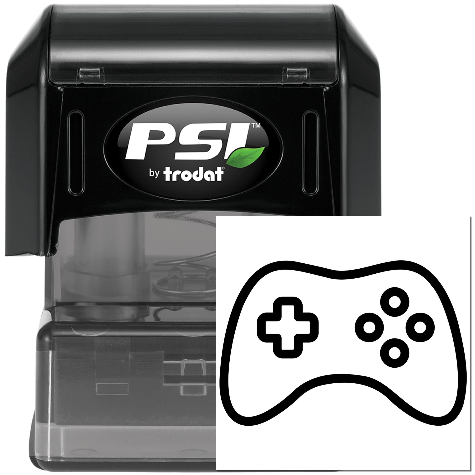 PSI by Trodat self-inking rubber stamp with game controller icon for gaming-themed custom branding