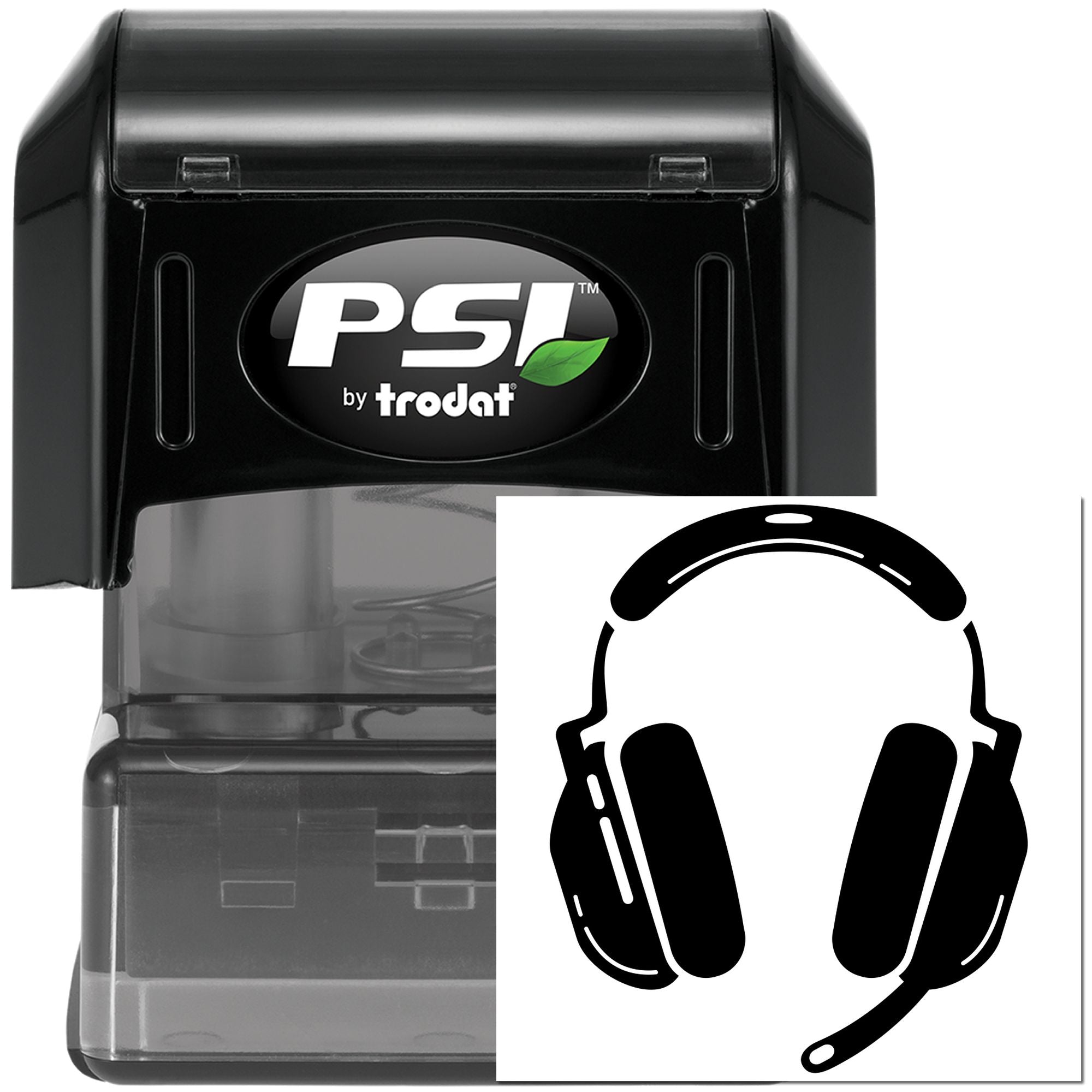 PSI by Trodat self-inking rubber stamp with headphones icon, ideal for office and custom imprinting