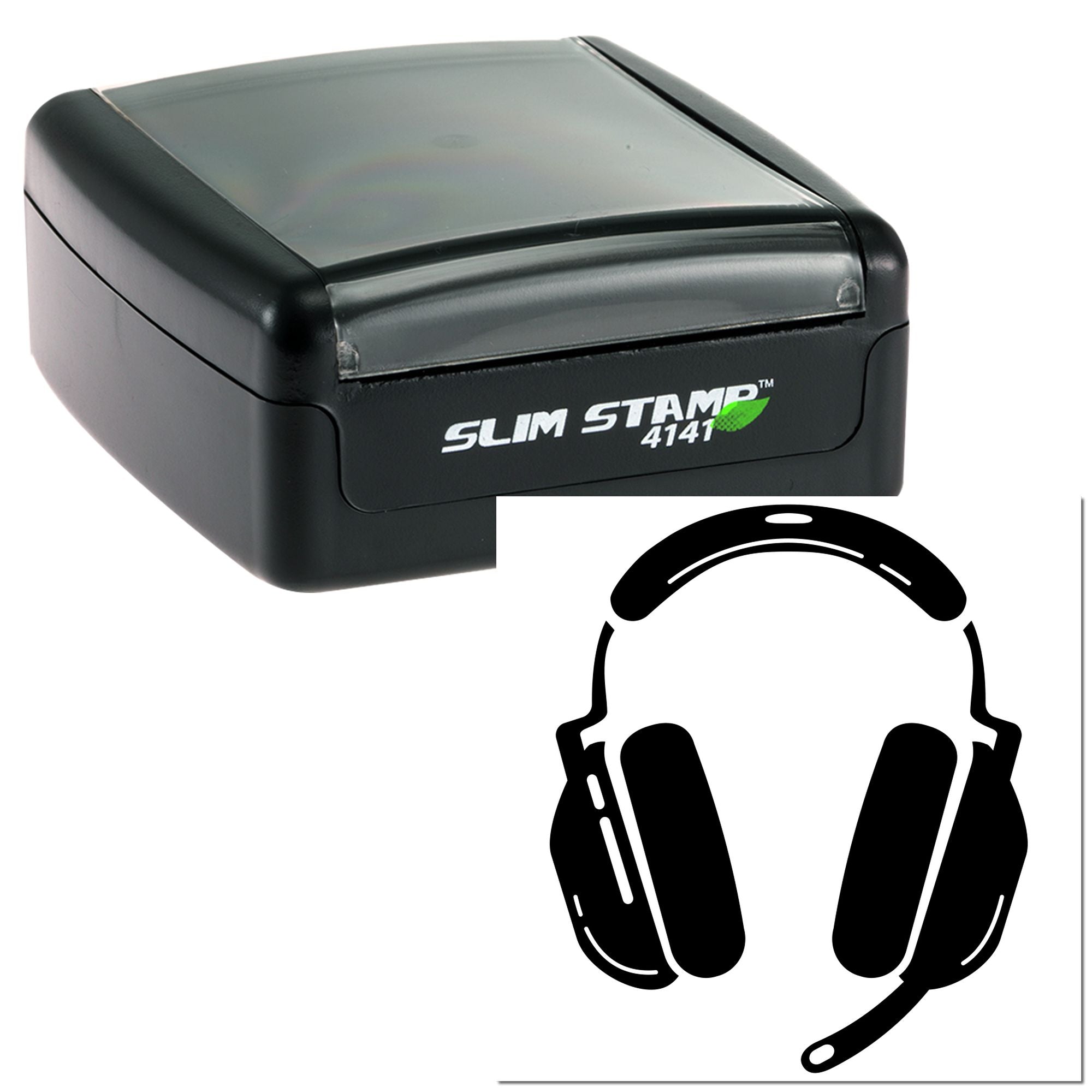 Slim Stamp 4141 self-inking rubber stamp with headphones icon for music, audio, or headset labeling.