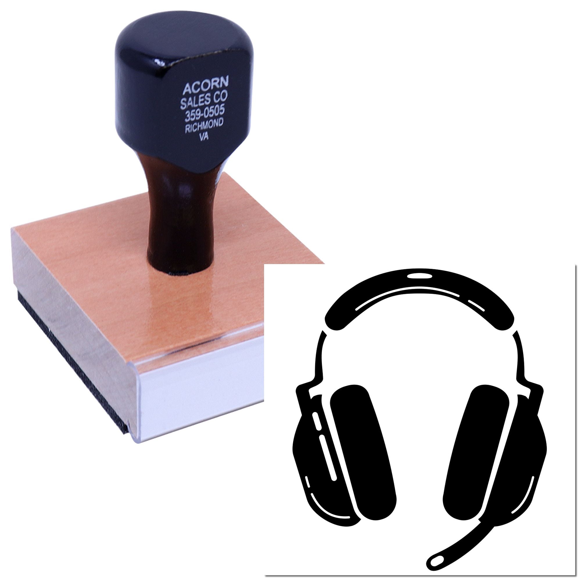 Custom rubber stamp with headset logo for business branding, office marking, and promotional imprinting.