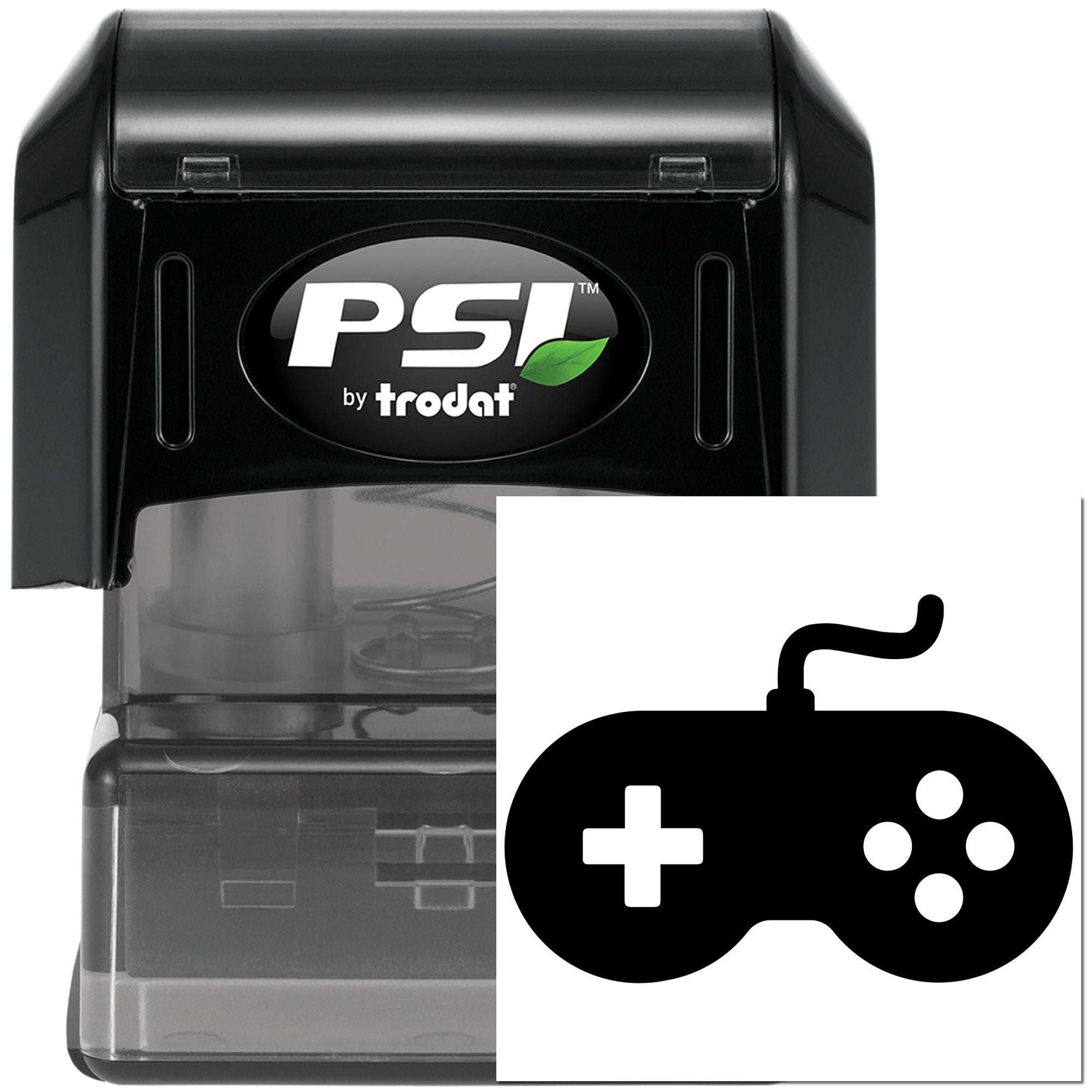 PSI by Trodat self-inking rubber stamp with custom video game controller logo