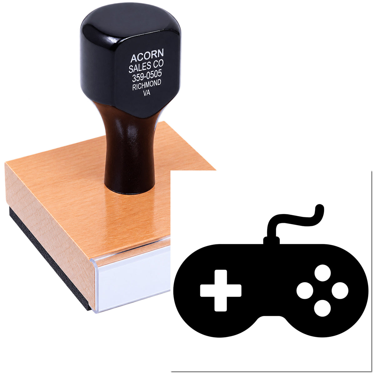 Custom rubber address stamp for business use with name, phone number, and Richmond, VA imprint.