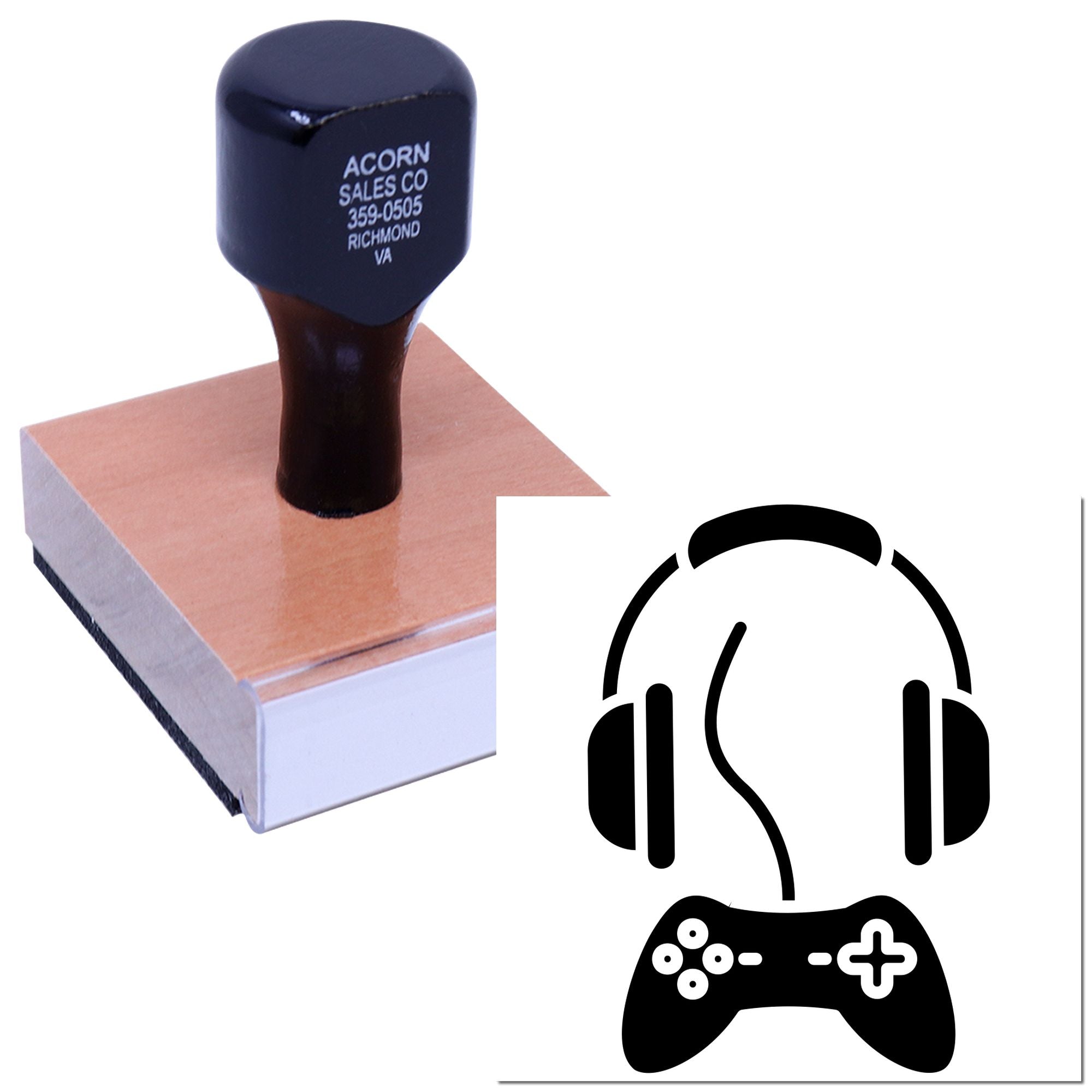 Custom rubber stamp with business contact imprint, ideal for branding envelopes, packaging and office documents.