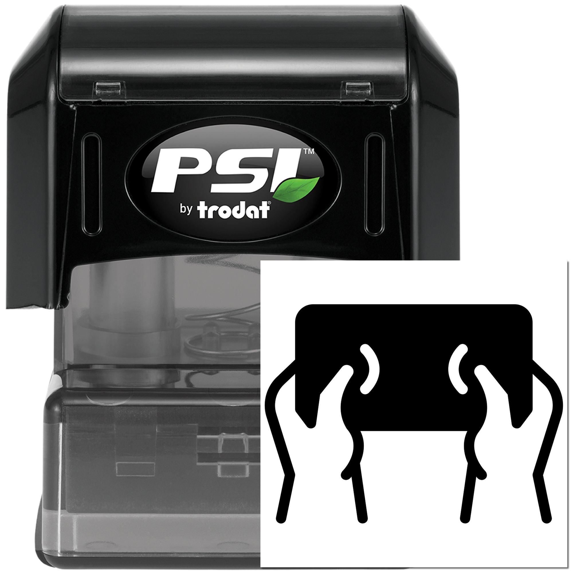 PSI by Trodat self-inking rubber stamp for custom business and office marking, black case with logo.