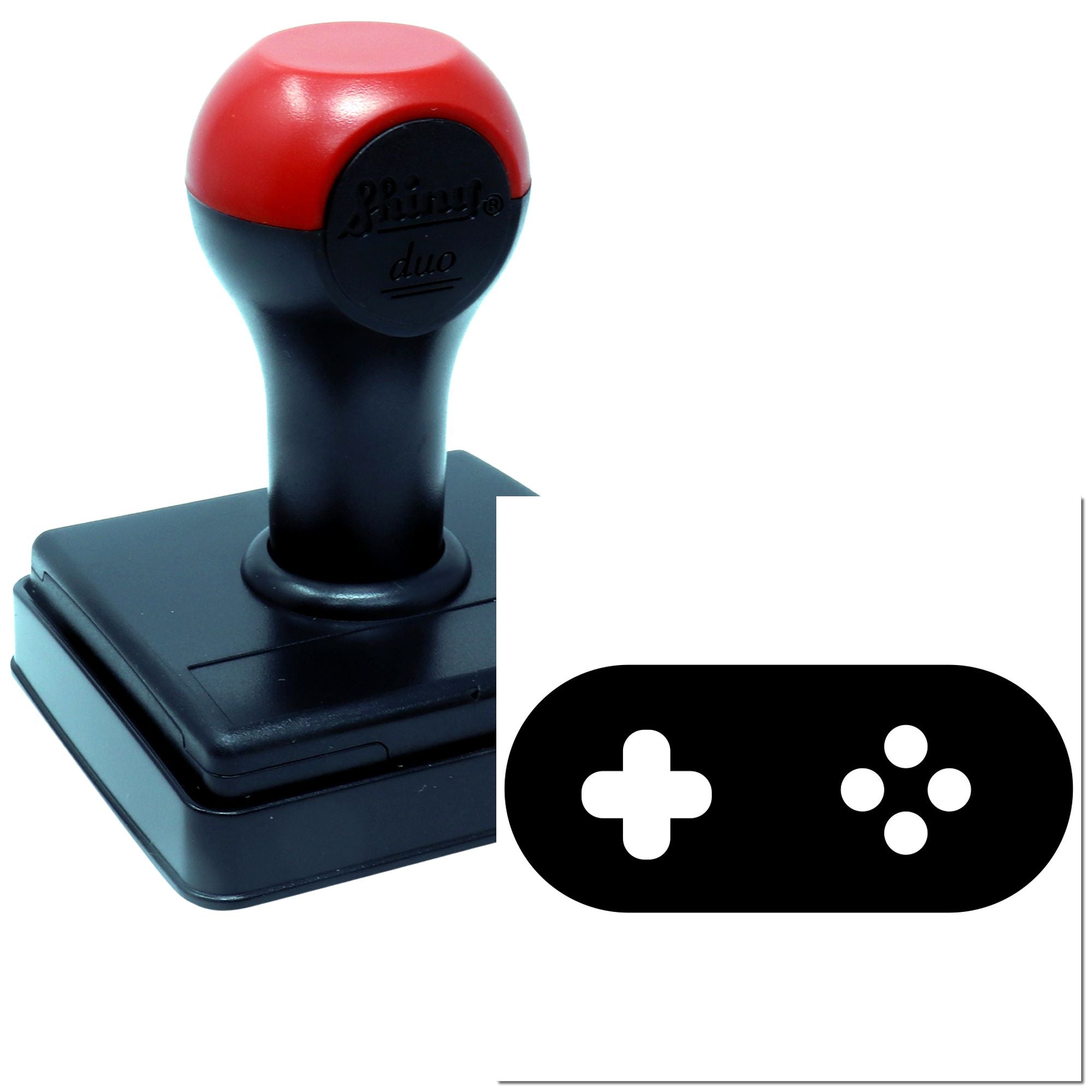 Self-inking rubber stamp with ergonomic handle, designed for fast custom business marking and office documents.