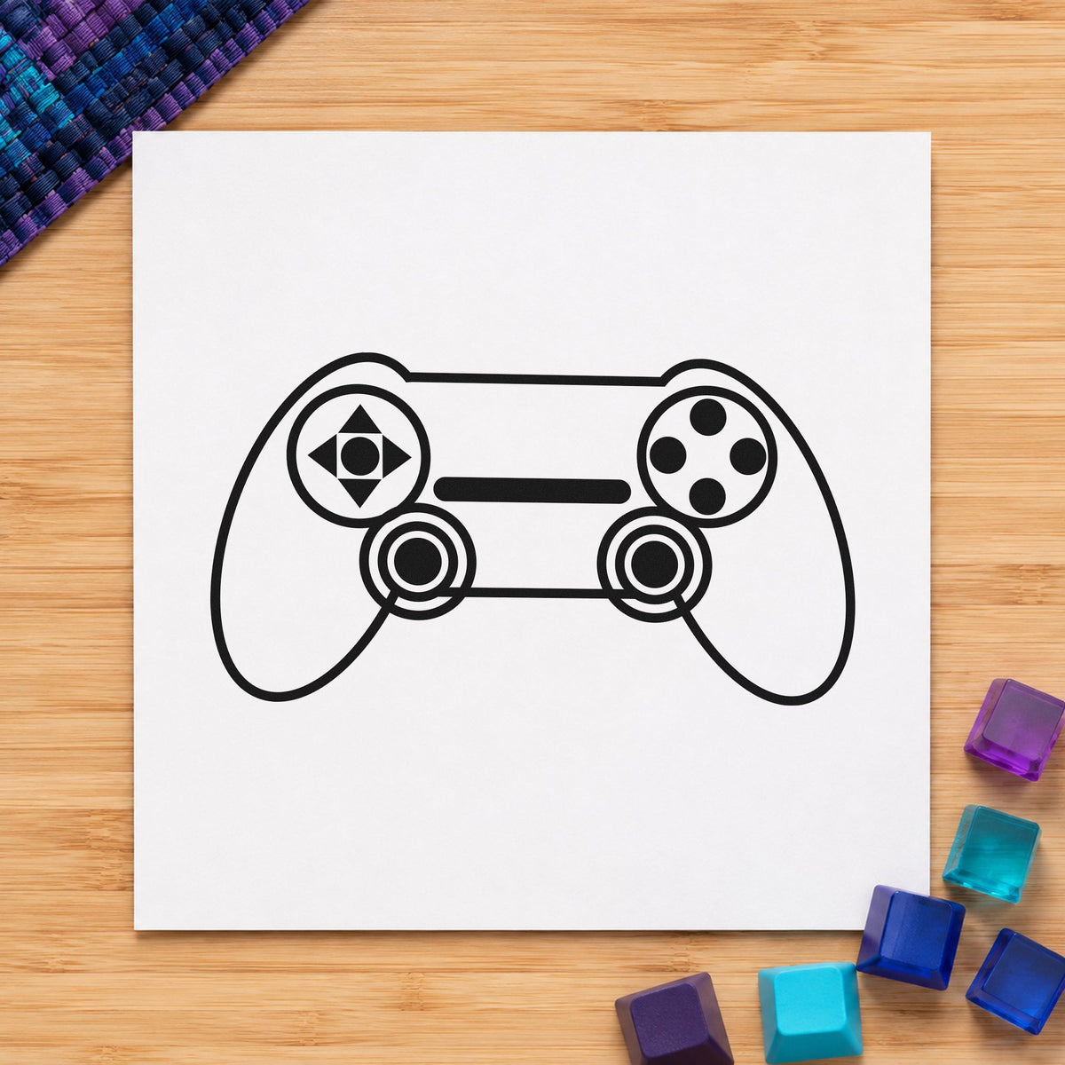 Outlined Dual Stick Controller craft stamp in black ink on cardstock, an easy option for design term album page.