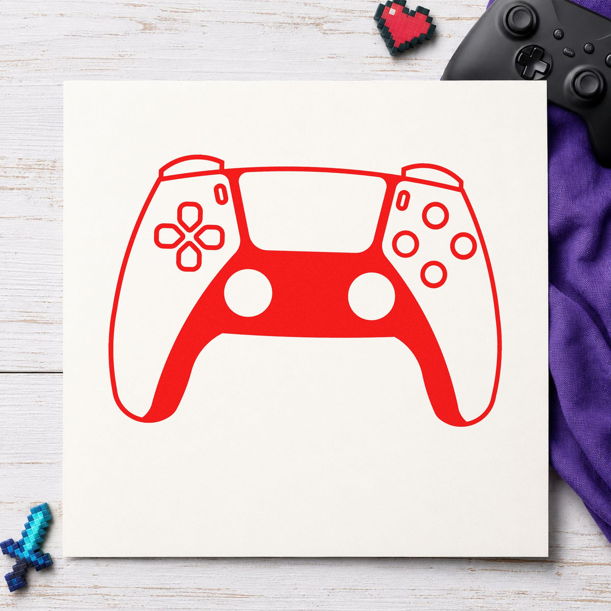 Modern Two Tone Controller rubber stamp shown in red ink, stamped for projects such as bin unit labels.