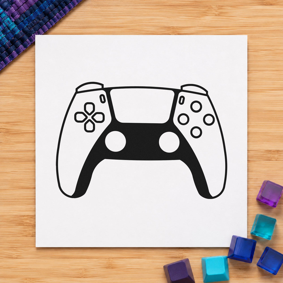 Modern Two Tone Controller rubber stamp printed in black ink, ready for white face cards and similar paper crafts.