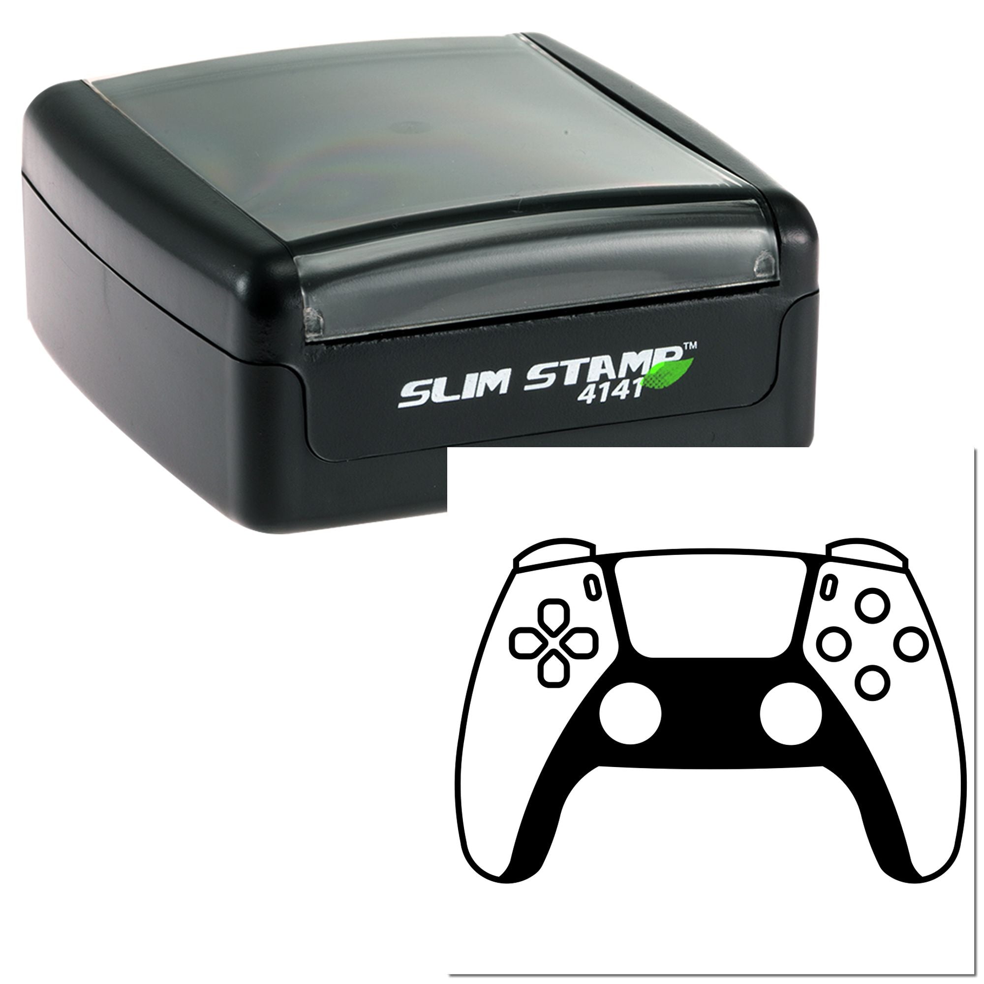 Slim Stamp 4141 self-inking rubber stamp with custom game controller design for personalized branding