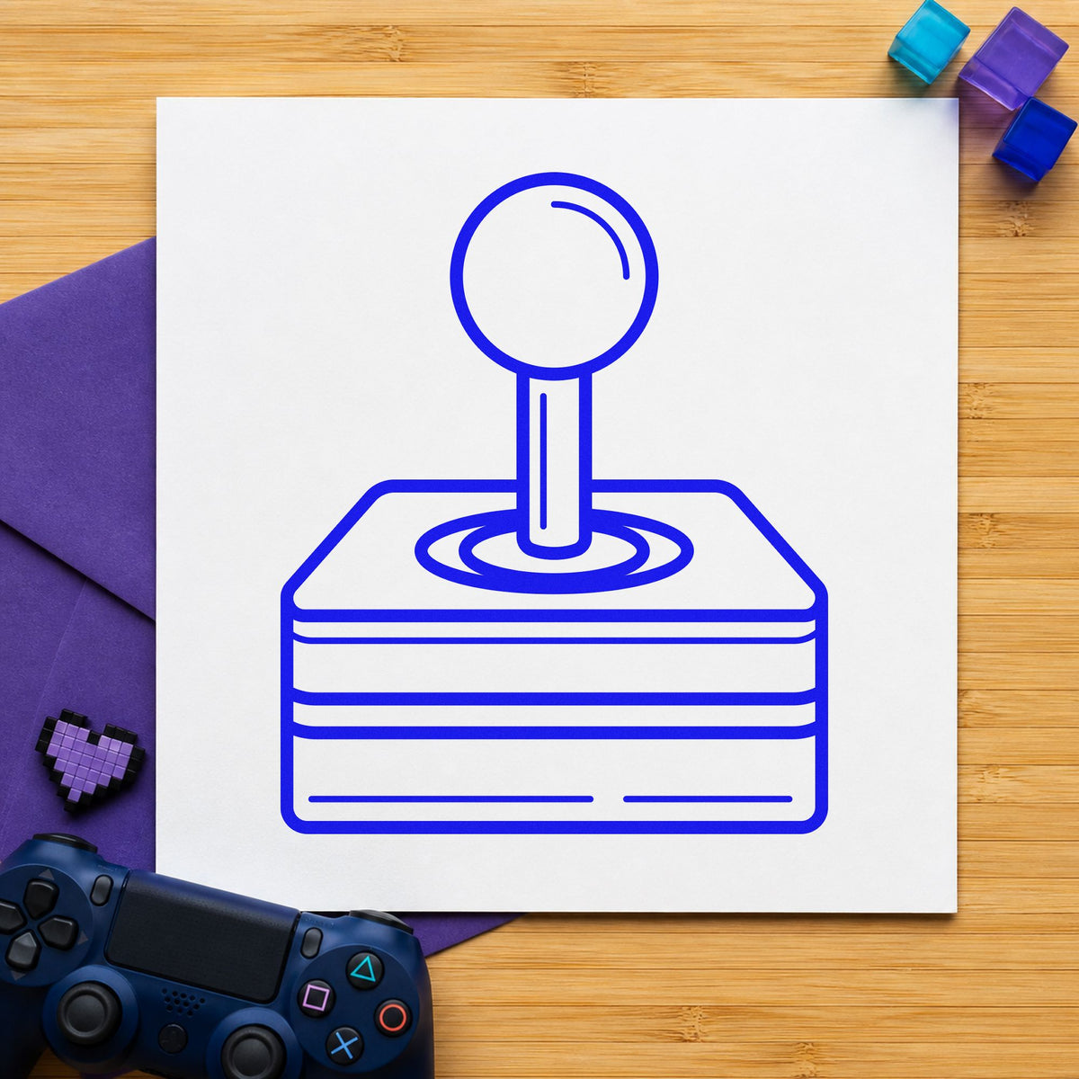 Retro Joystick Layered Base craft stamp in blue ink on cardstock, an easy option for seat cover printing.