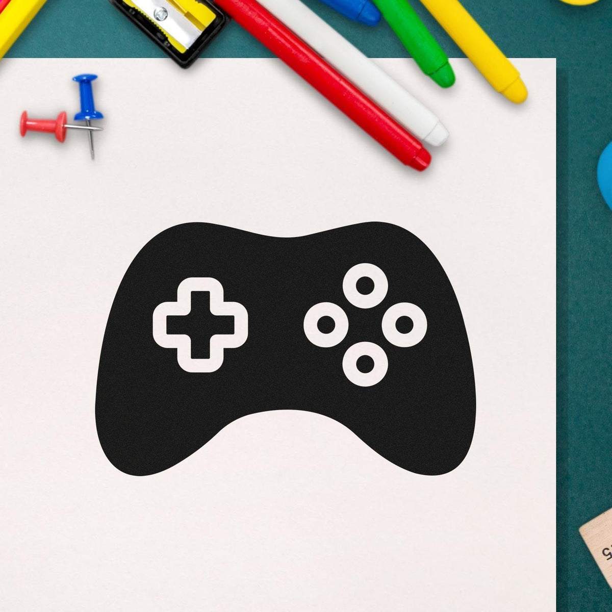 Video game controller rubber stamp design for gaming-themed crafts, planners, and custom stationery