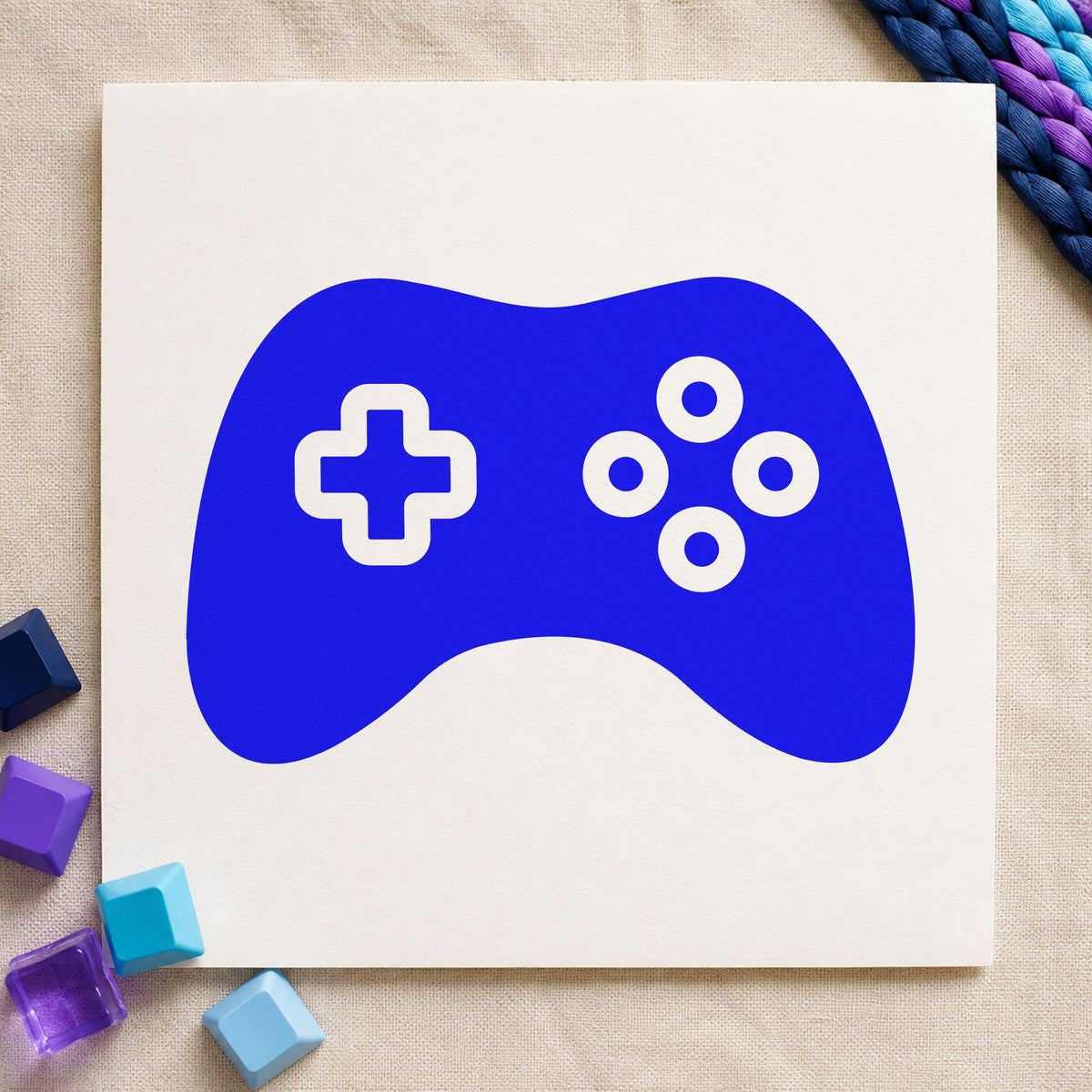 Solid Controller Ring Buttons craft stamp in blue ink on cardstock, an easy option for packing cloth printing.