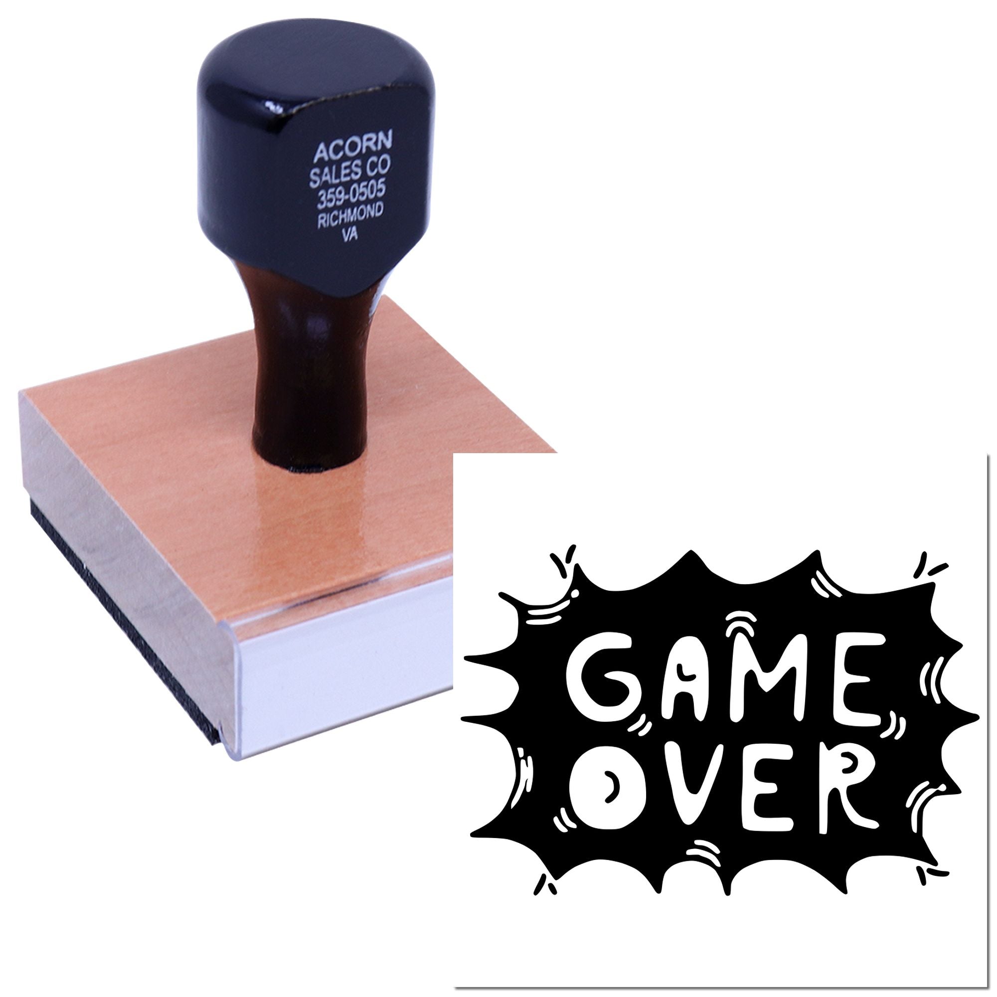 Custom rubber stamp with Game Over design, ideal for teacher grading, office use, and craft projects.