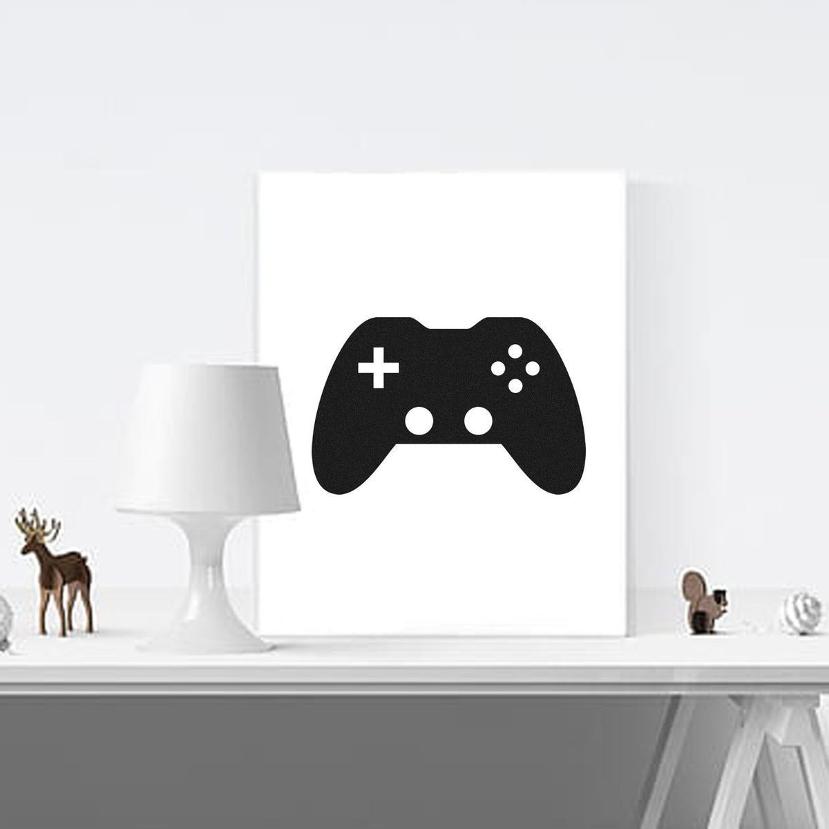 Custom game controller rubber stamp design mockup for gaming-themed branding, scrapbooking, and crafts.