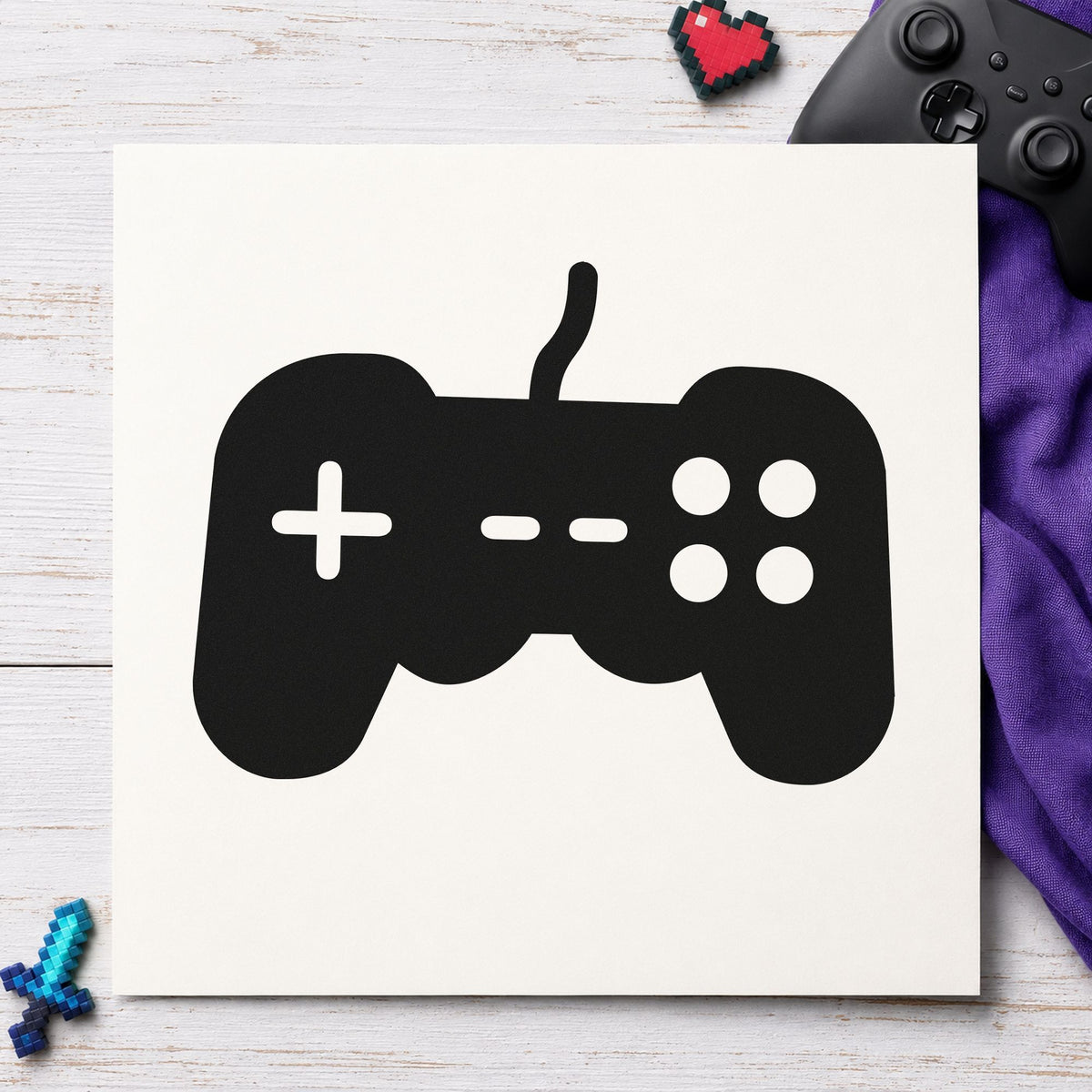 Wired Controller Button Graphic rubber stamp printed in black ink, ready for donation log sheet and similar paper crafts.