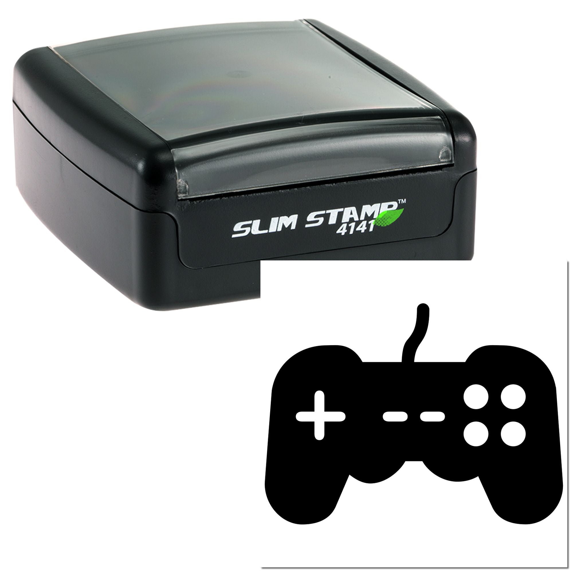 Slim Stamp 4141 self-inking rubber stamp for custom branding with video game controller icon