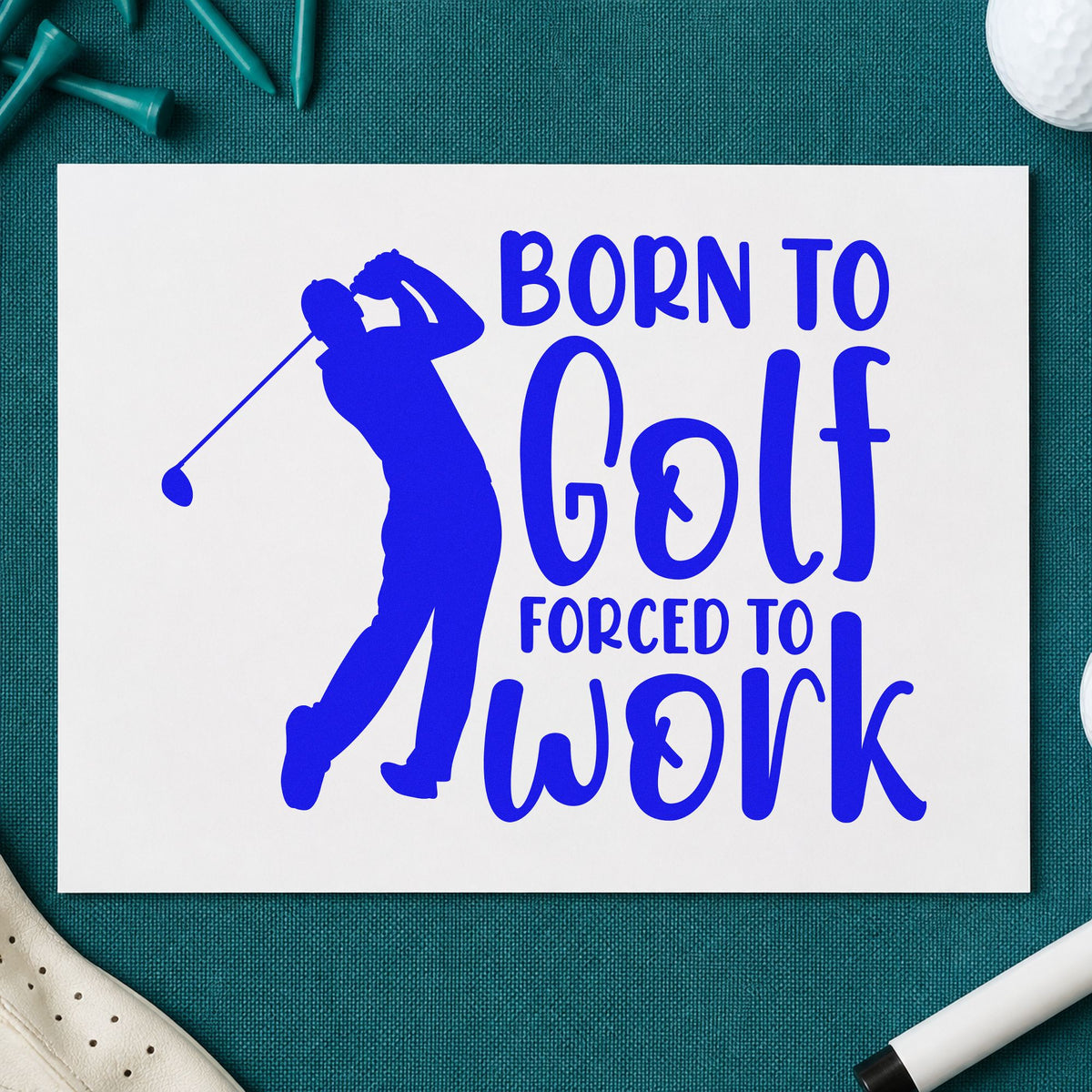Born To Golf Forced To Work Rubber Stamp – Wood Handle in use 6