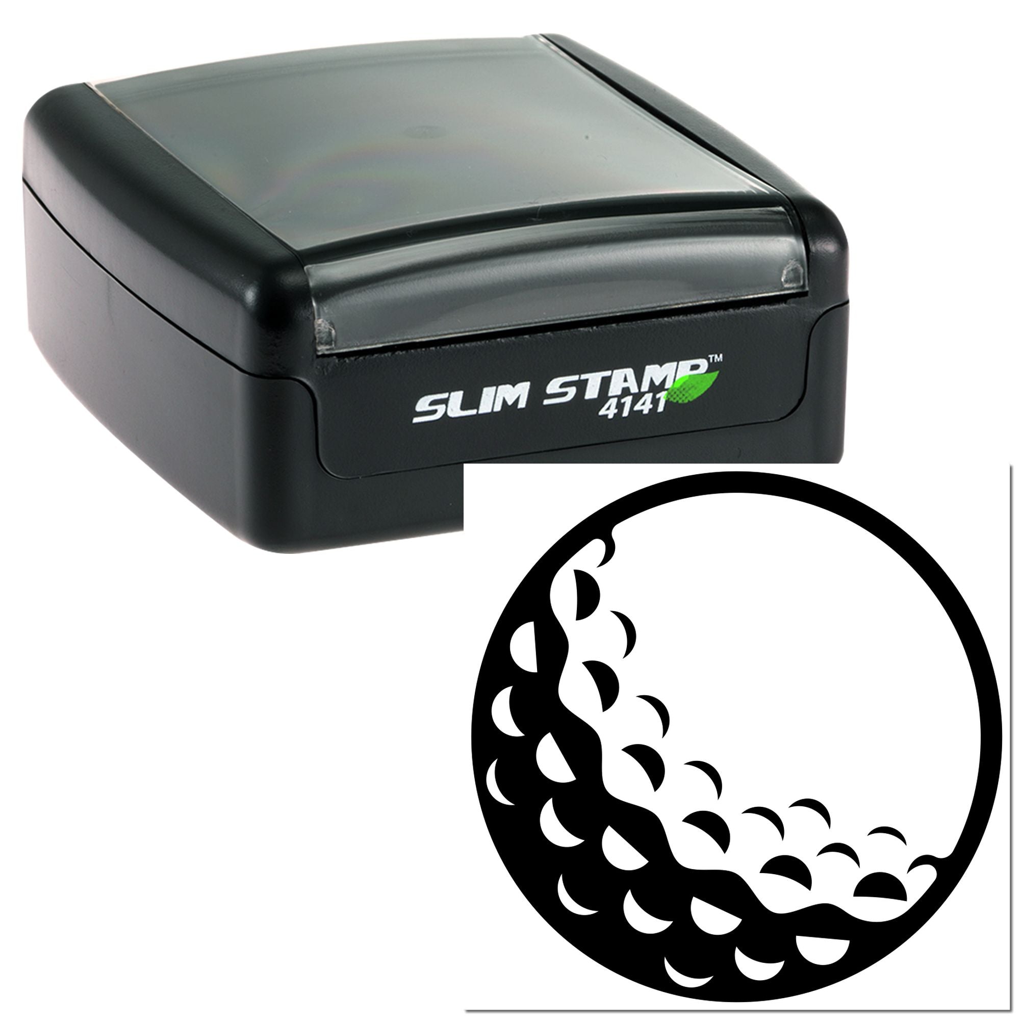Black self-inking Slim Stamp 4141 rubber stamp with circular decorative custom logo design