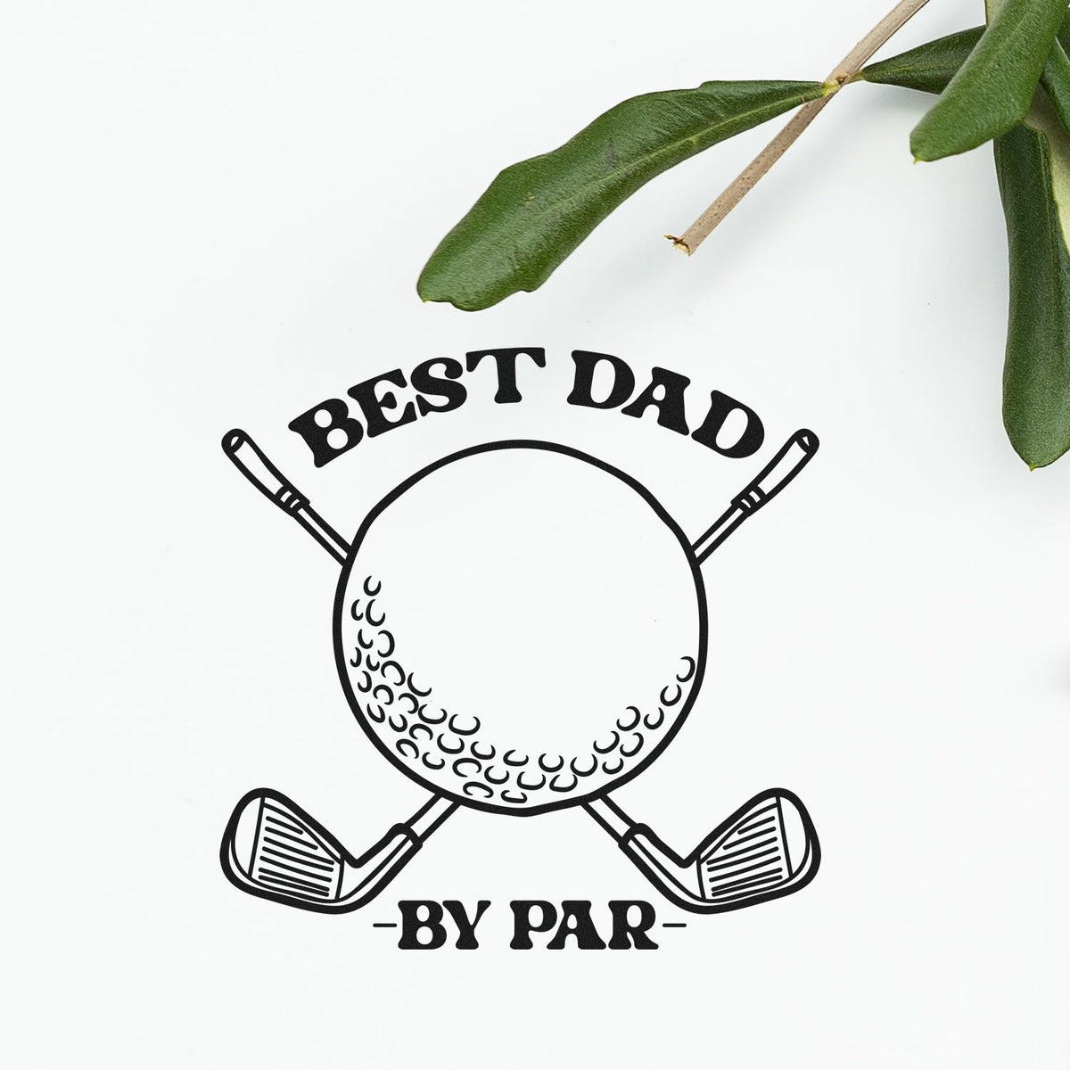 Best Dad By Par golf rubber stamp design with crossed clubs and golf ball, ideal for Father's Day cards and gifts.