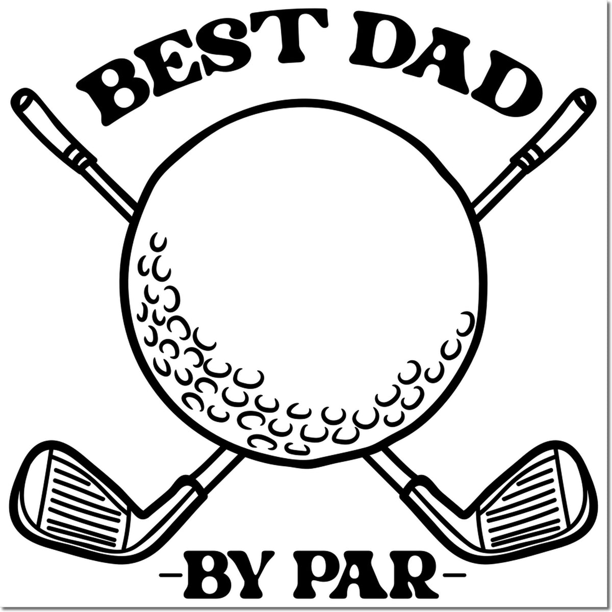 Best Dad by Par golf rubber stamp design with crossed clubs and golf ball, perfect for Fathers Day cards and gifts.