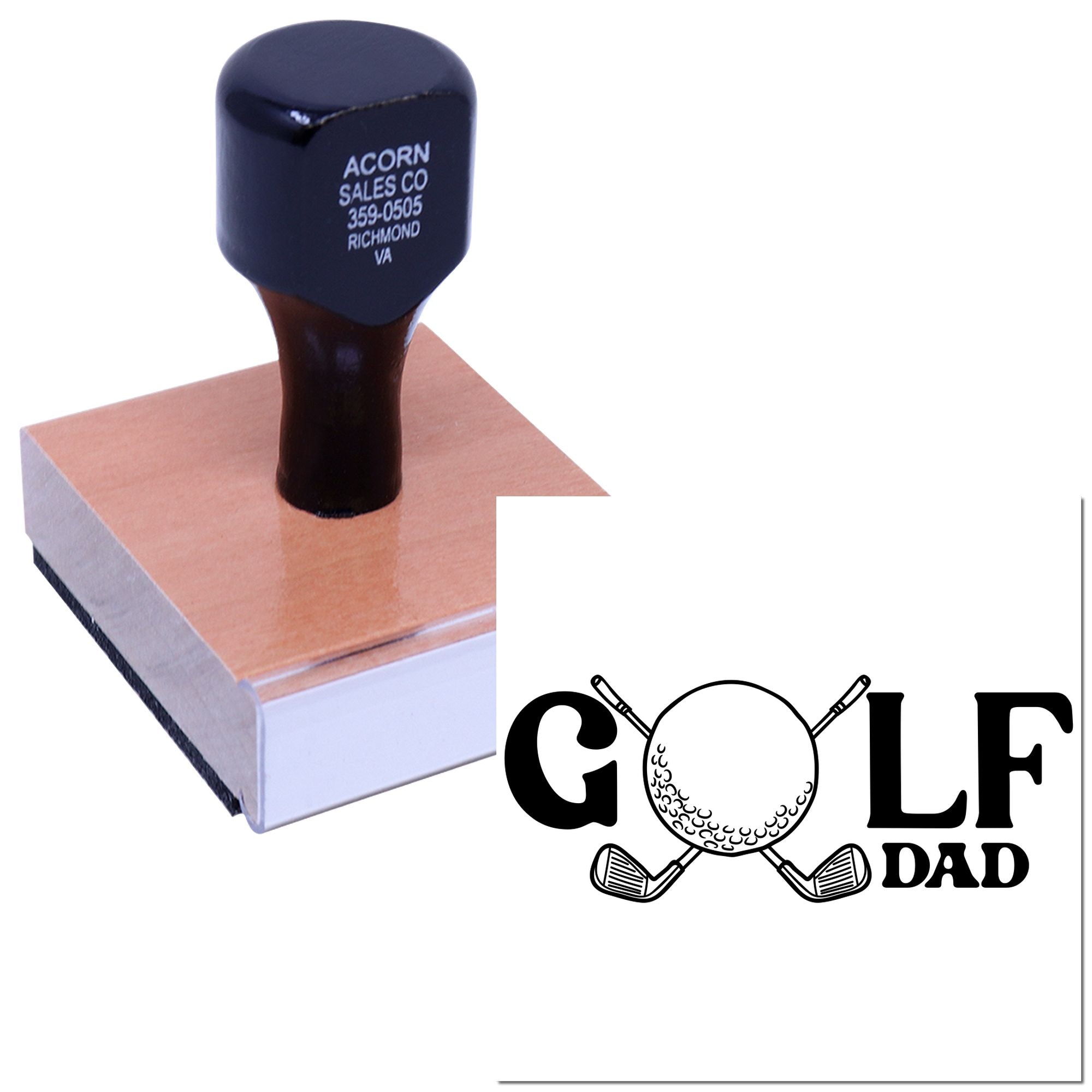Custom golf dad rubber stamp with golfer design for personalized cards, crafts, and gift packaging.