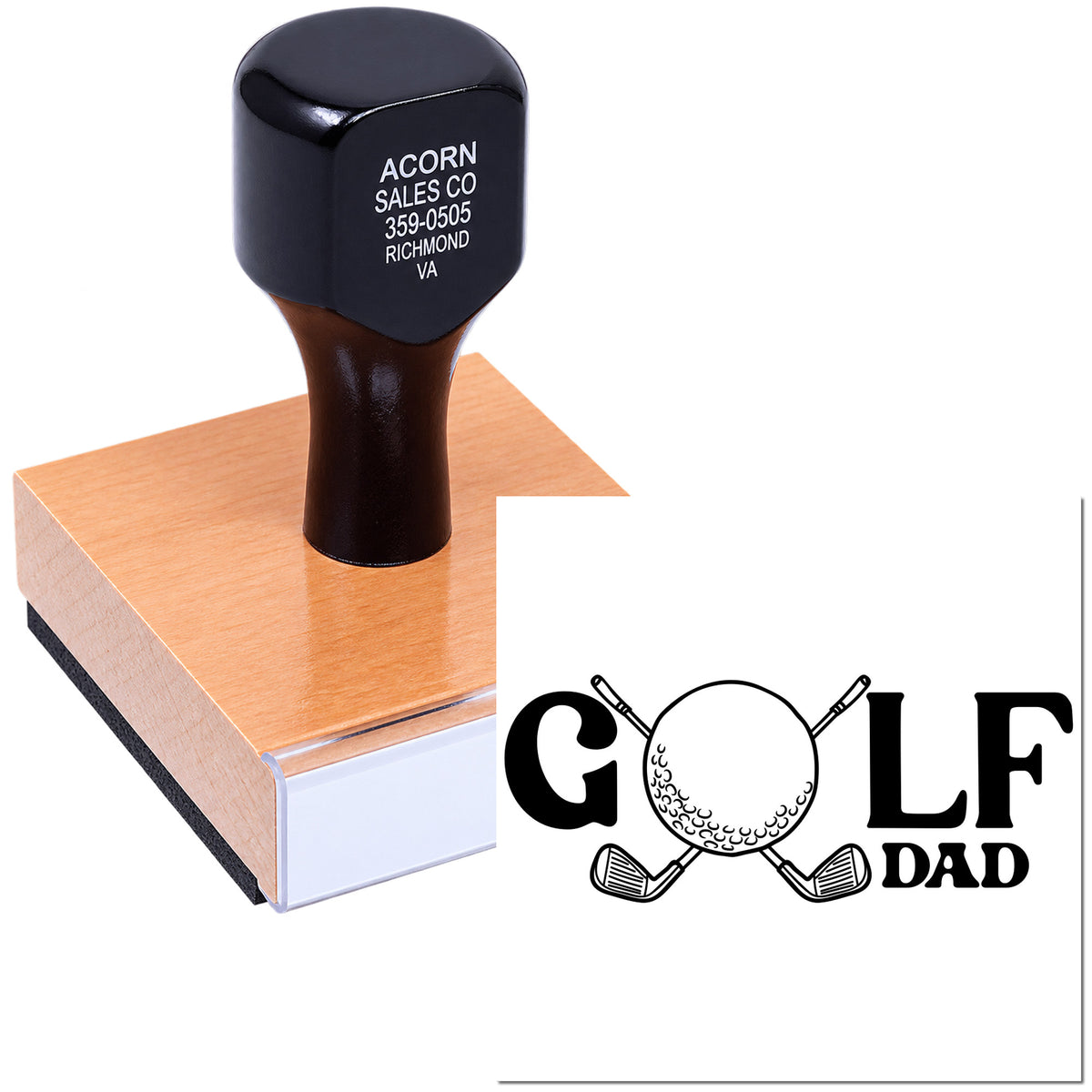 Custom golf dad rubber stamp with golfer design for personalized cards, crafts, and gift packaging.