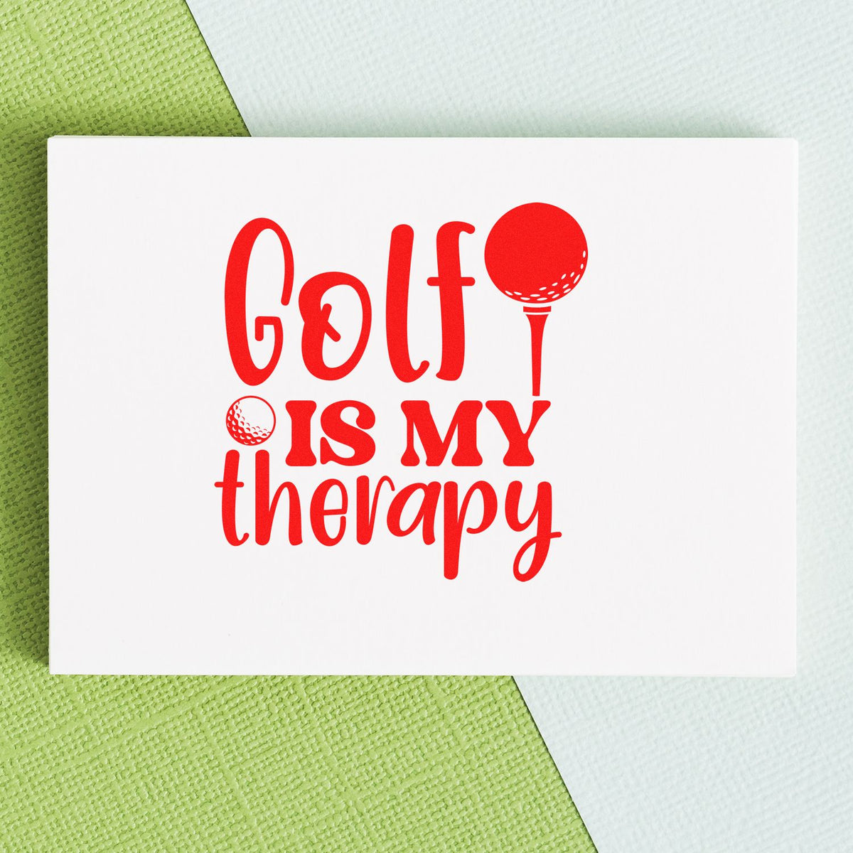 Golf is my therapy rubber stamp design with golf ball tee icon, ideal for golf lovers, scrapbookers, and custom crafts.