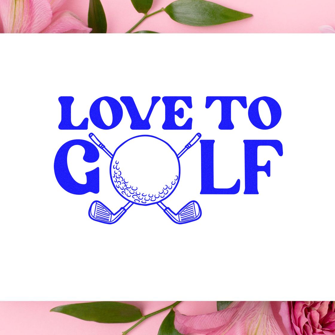 Love to Golf rubber stamp design with golf ball and clubs for golfer cards, crafts, and scrapbooking.