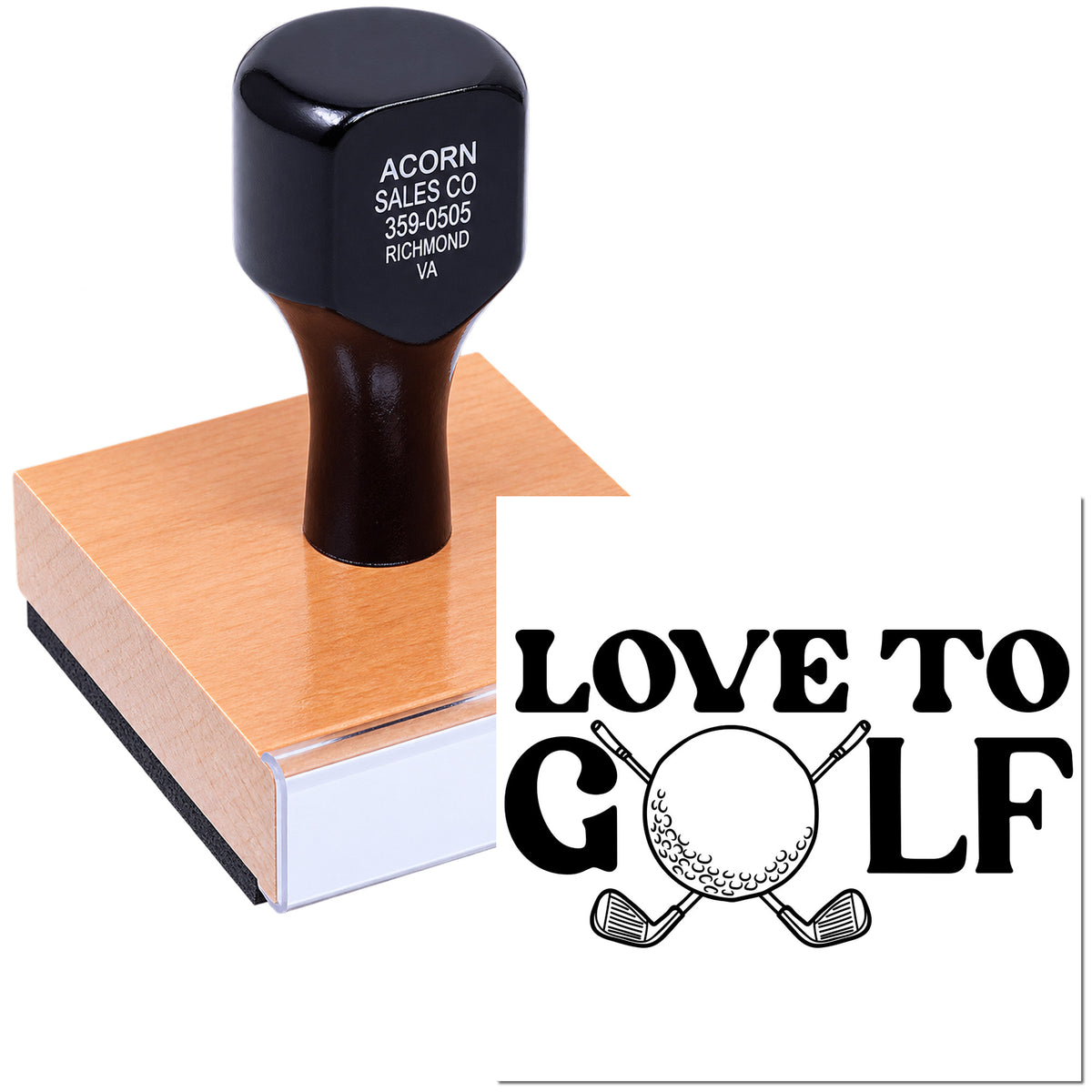 Custom rubber stamp with Love to Golf logo for personalized golf gifts, event branding, or club promotions.