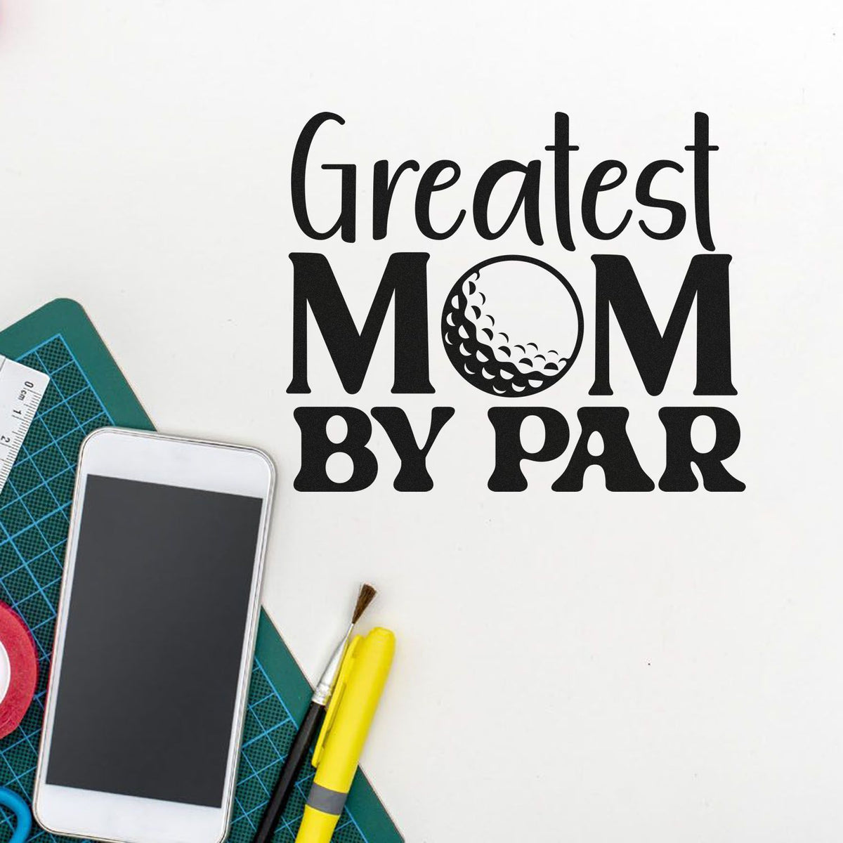 Greatest Mom by Far rubber stamp design for DIY crafts, scrapbooking, and heartfelt Mother's Day gifts.
