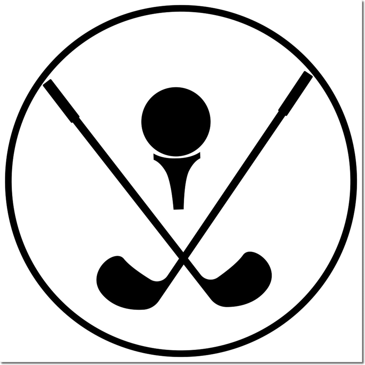 Golf rubber stamp design with crossed clubs and golfer silhouette inside a circle