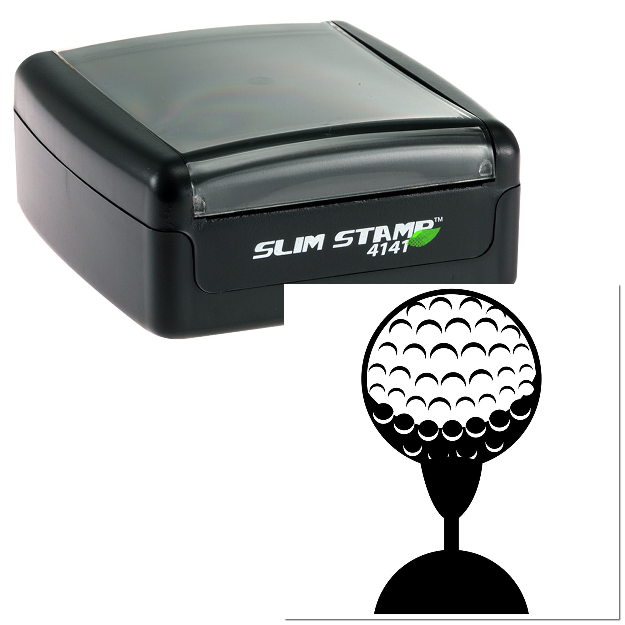 Slim Stamp 4141 self-inking rubber stamp with golf ball design for custom golf-themed marking and branding.