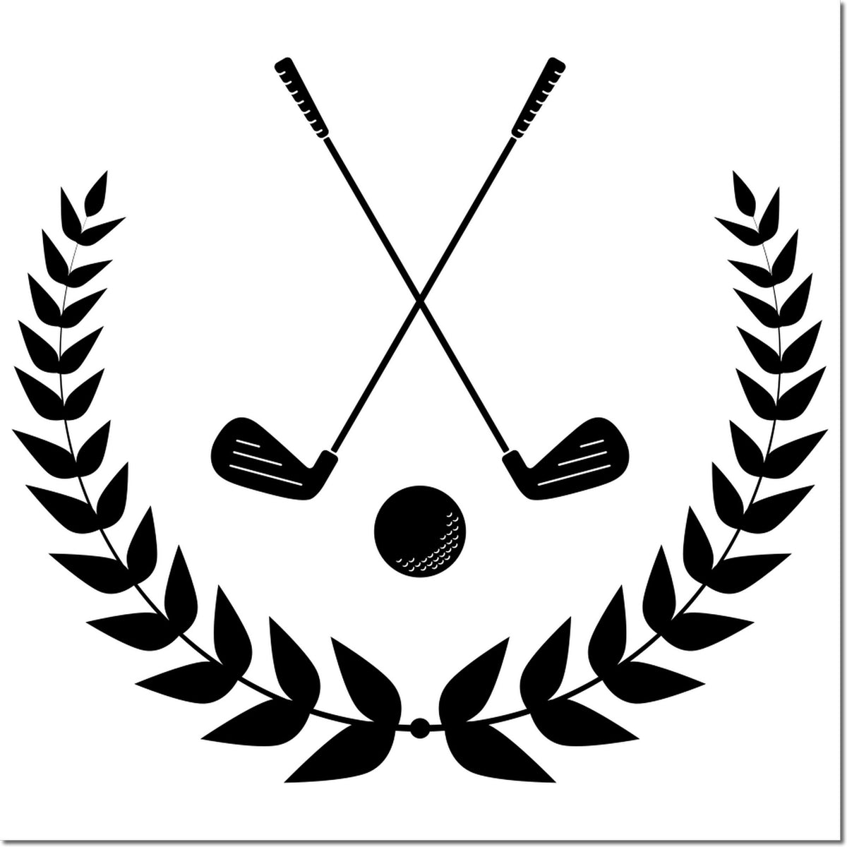 Golf rubber stamp design with crossed clubs, laurel wreath and golf ball for awards, tournaments or club branding.